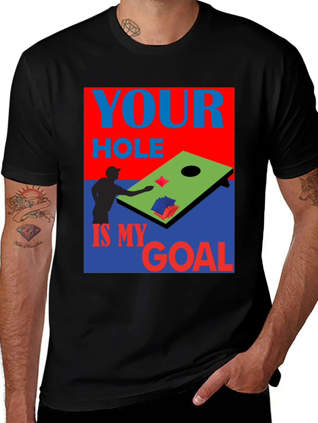 Black Cornhole T-Shirt: Your Hole is My Goal main image