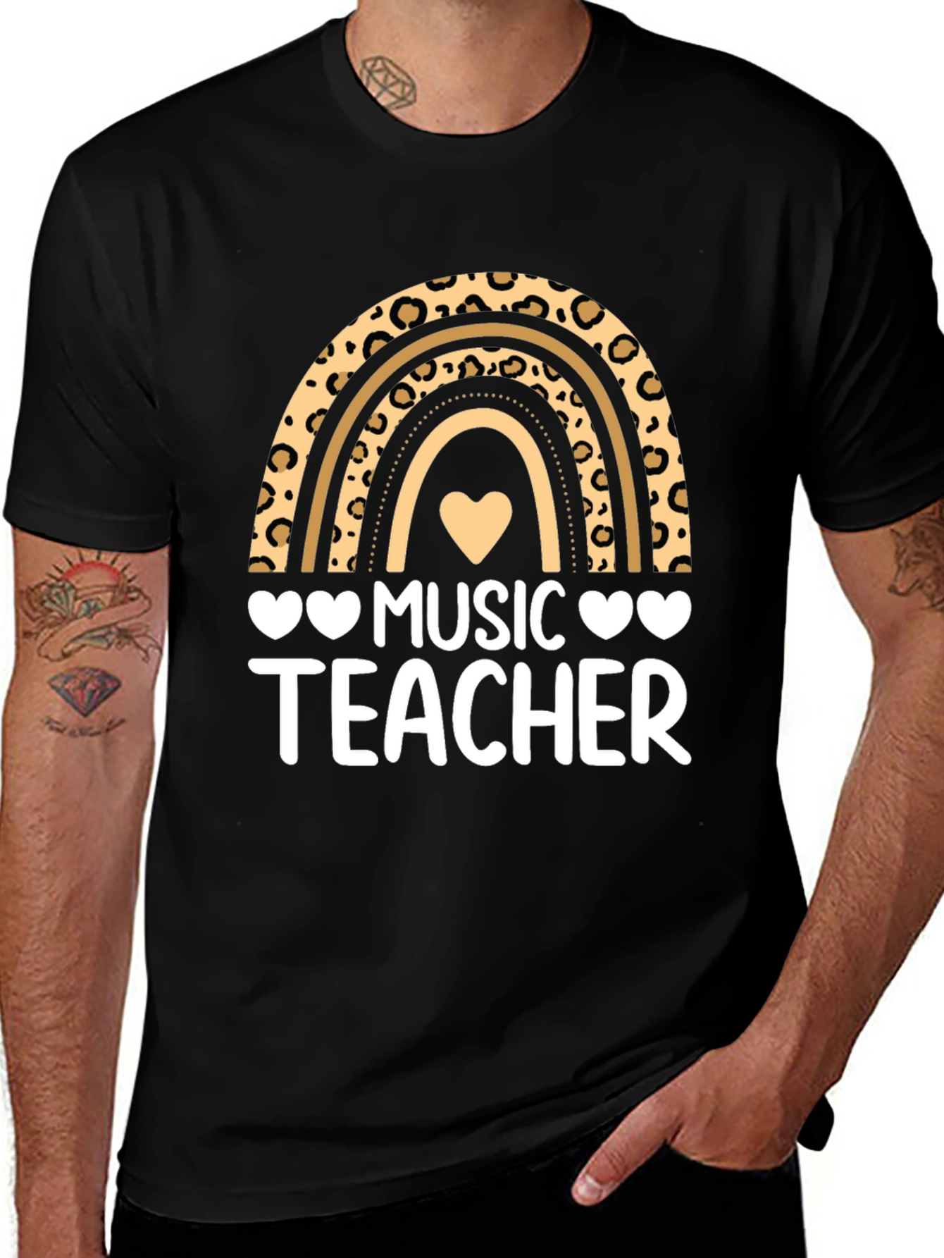 Black Music Teacher Leopard Rainbow Graphic T-Shirt main image