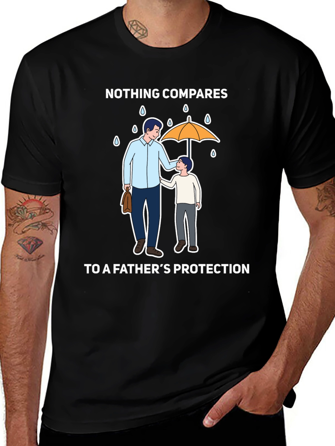 Father's Protection T-Shirt - Dad & Son Under Umbrella