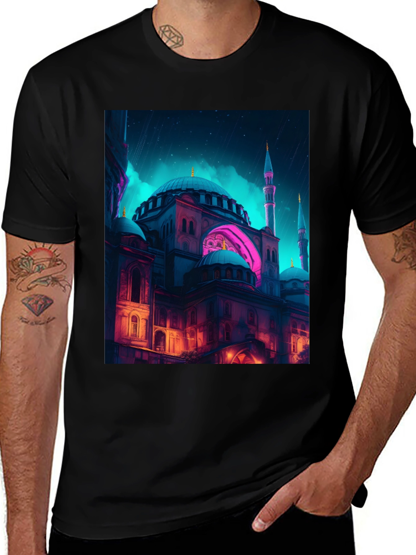 Variant 30 of Mosque Print Black T-Shirt