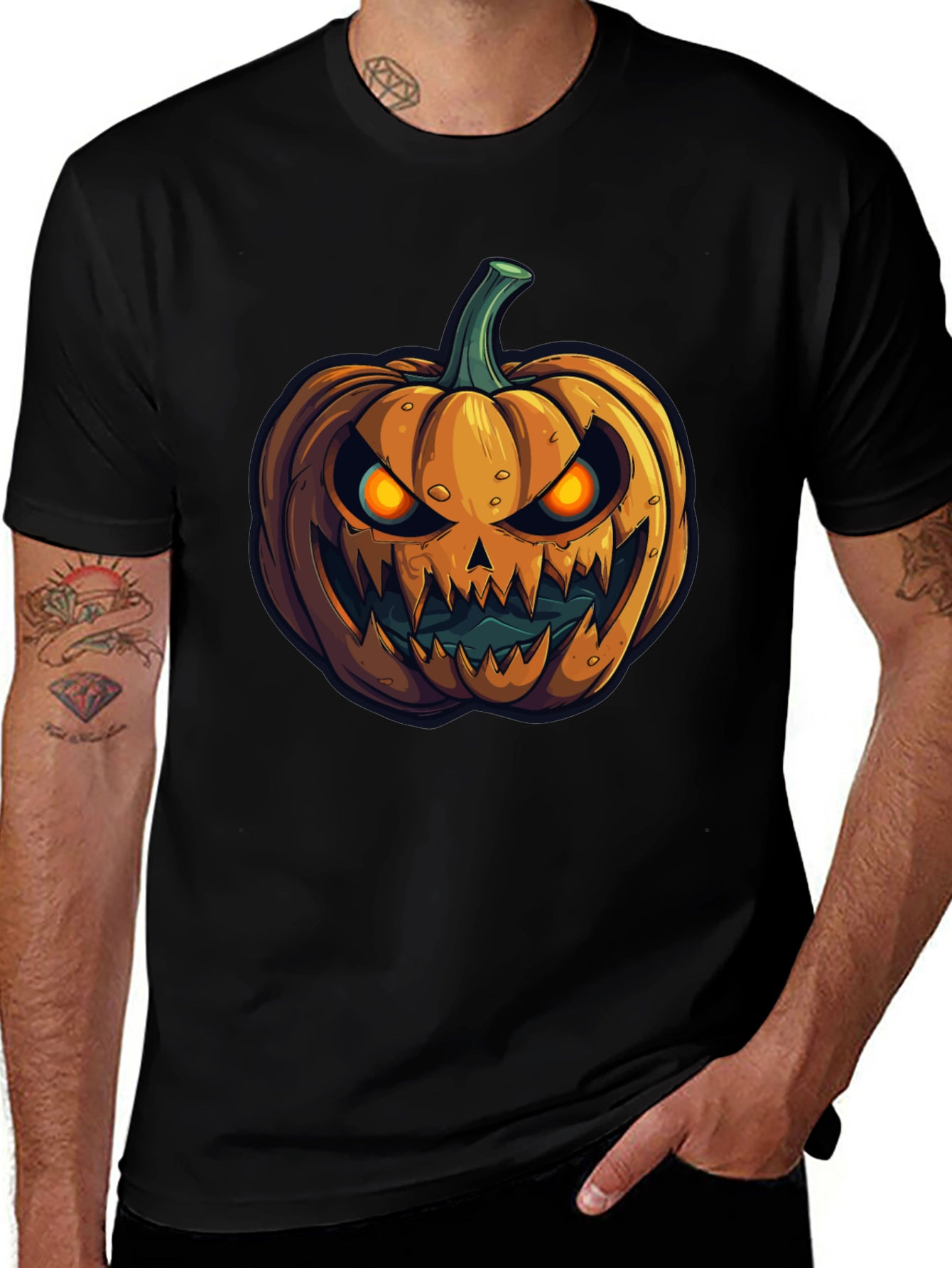 Variant 30 of Halloween Pumpkin Graphic Tee - Men's Black T-Shirt