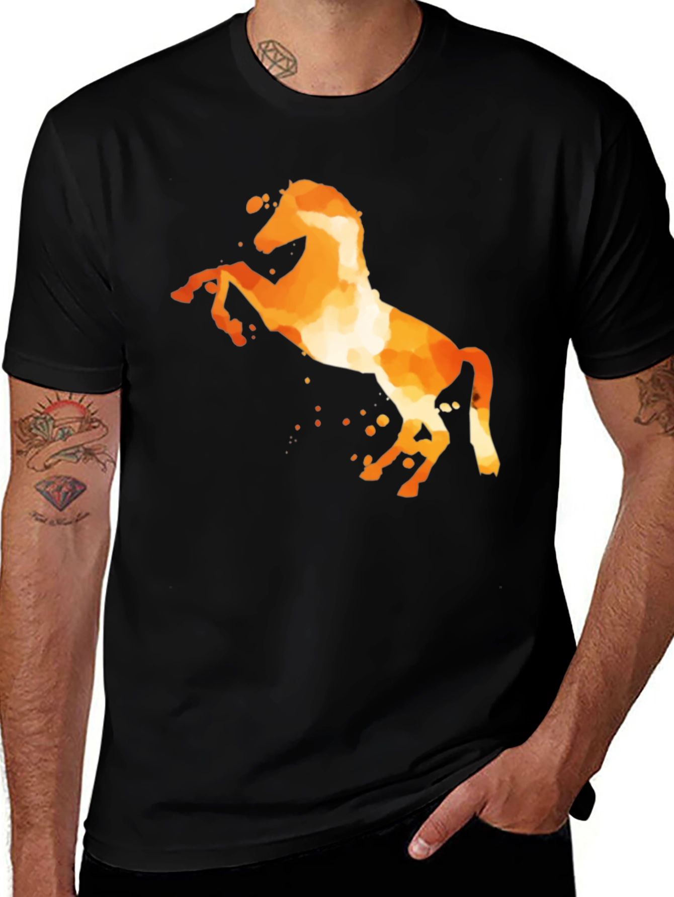 Variant 16 of Fiery Horse Graphic Tee - Black Cotton Blend
