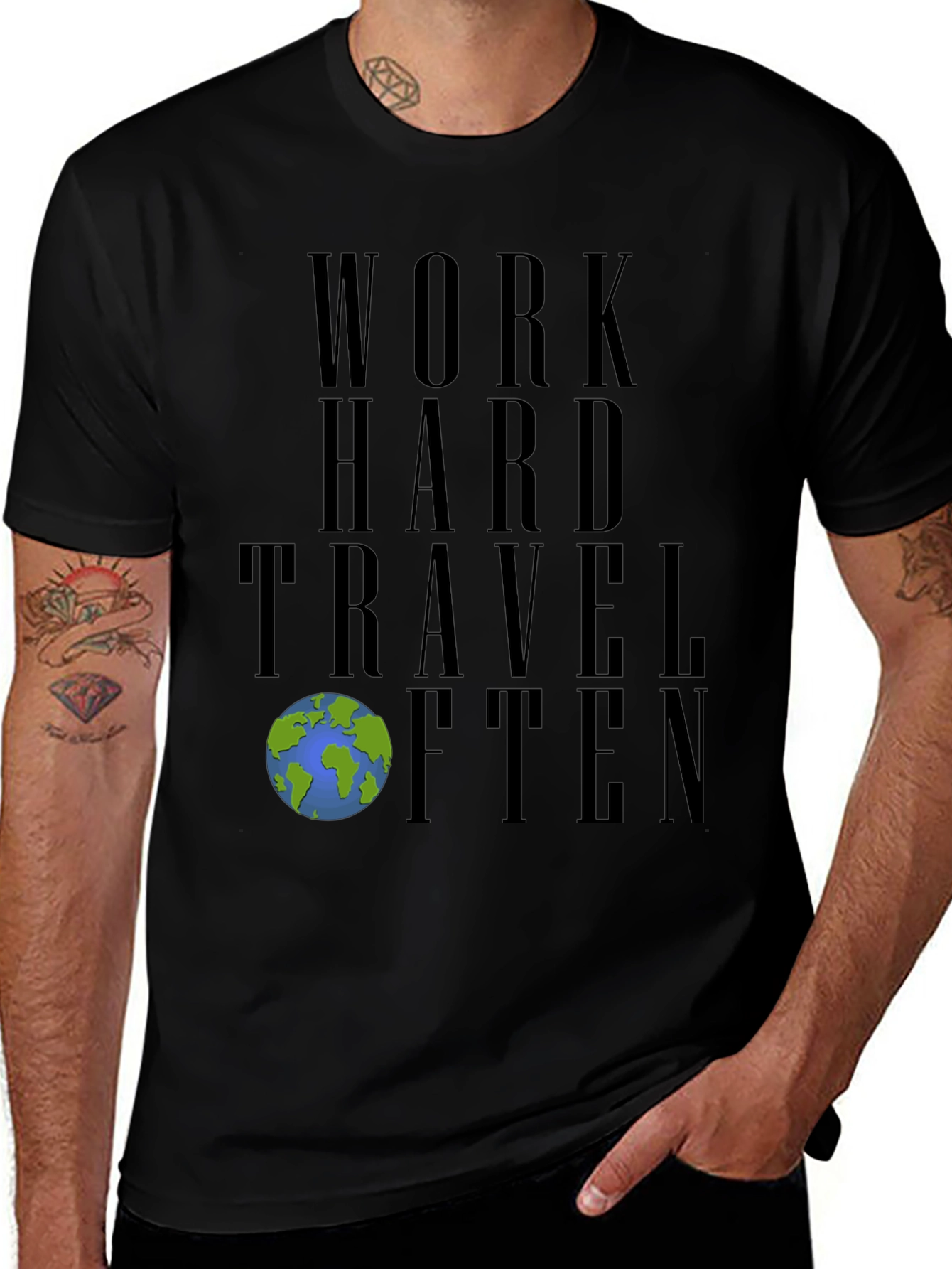 Variant 16 of Work Hard, Travel Often Black Graphic Tee