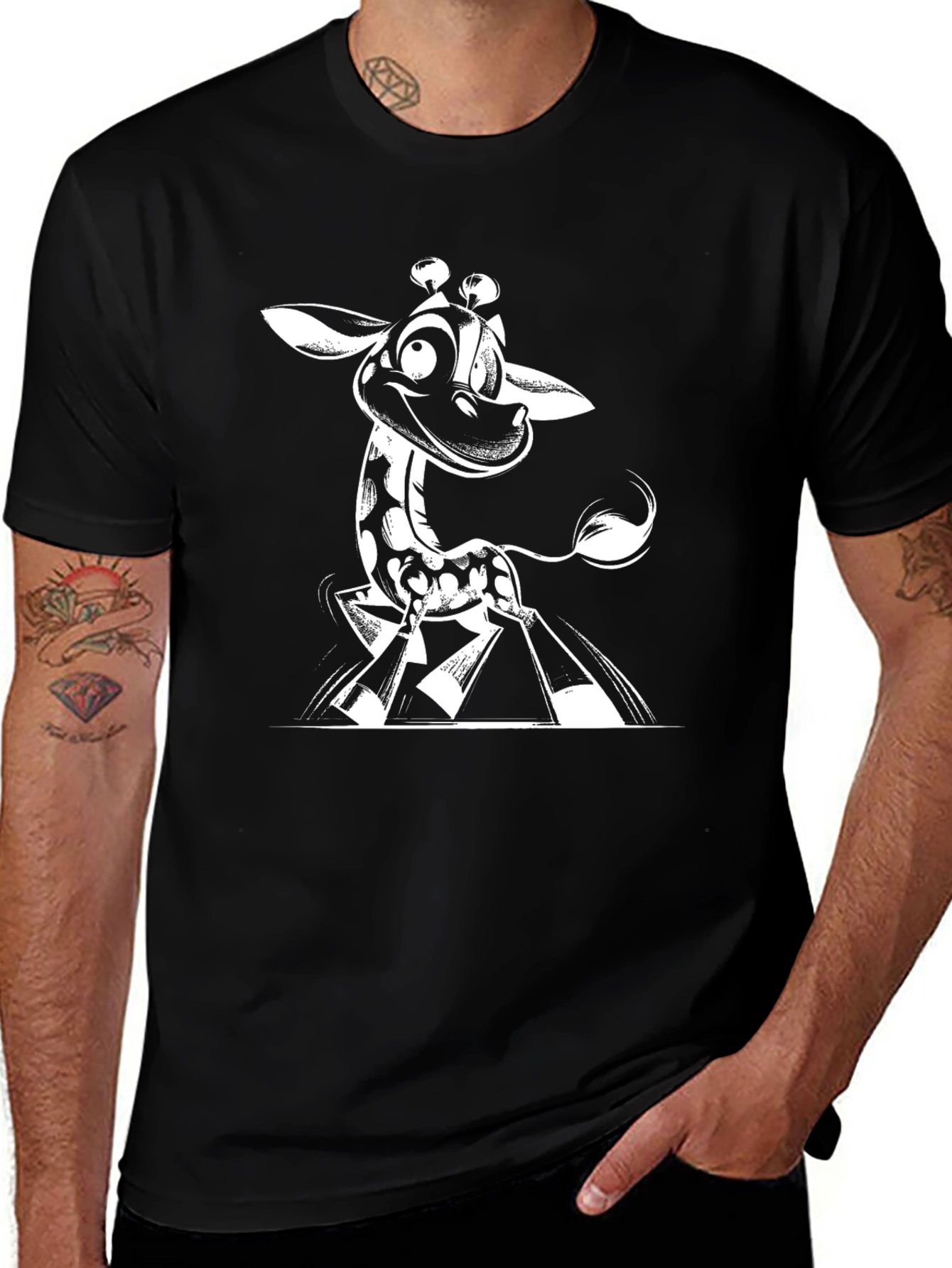 Variant 20 of Cartoon Giraffe Graphic Tee - Black