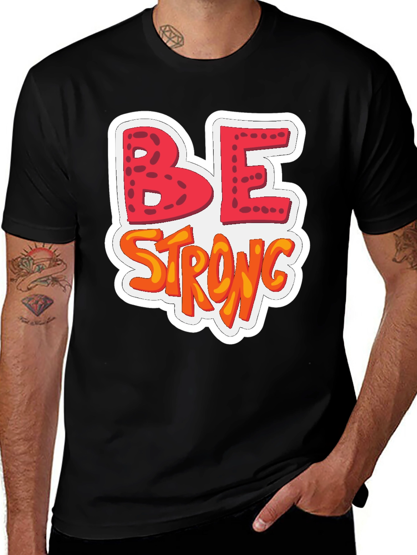 Variant 13 of Be Strong Graphic Tee - Black Cotton T-Shirt