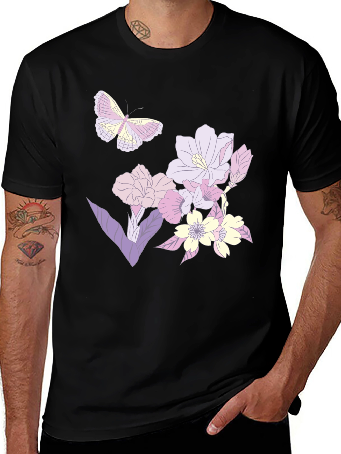 Variant 18 of Floral Butterfly Graphic Tee - Black