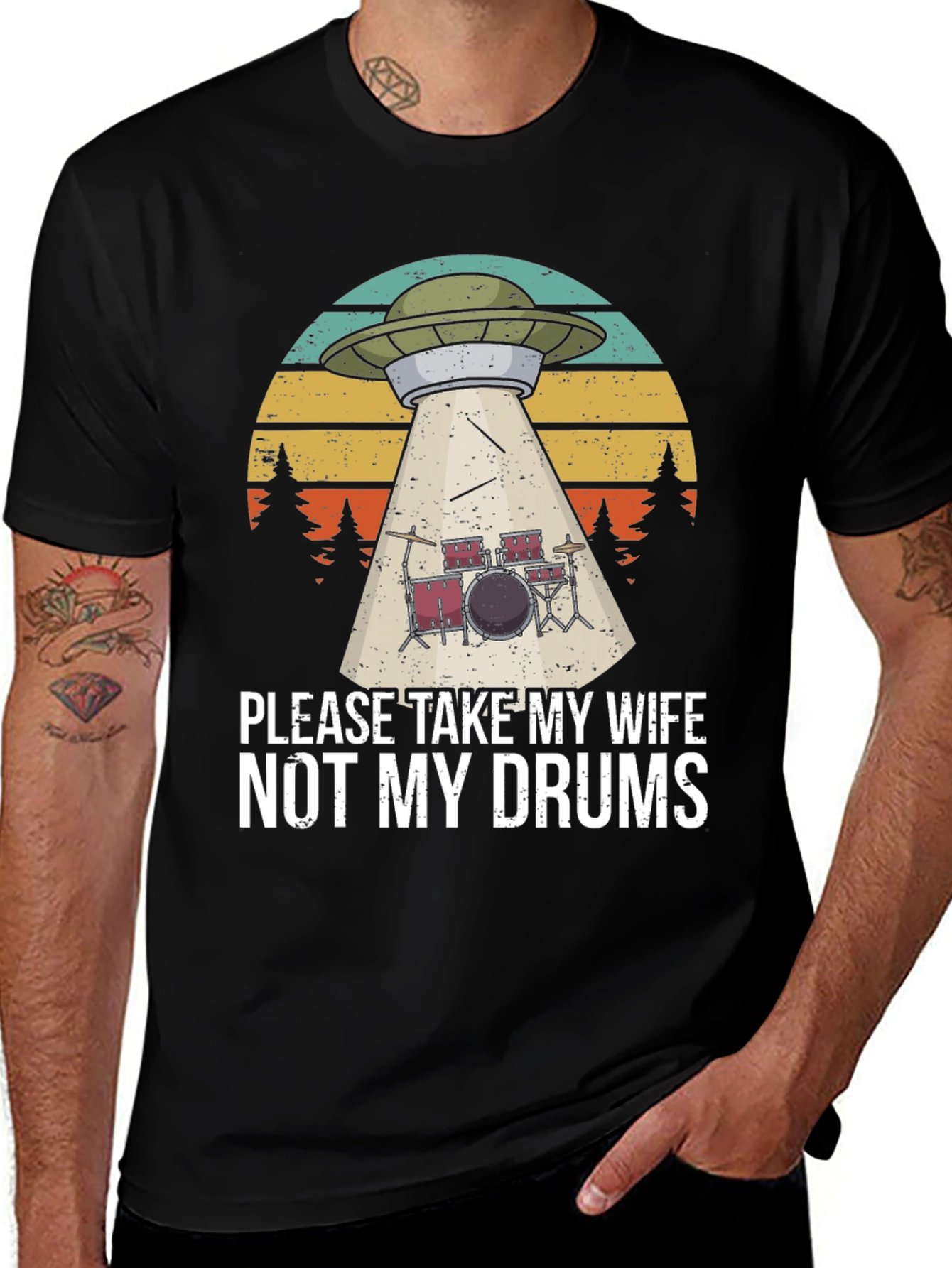 Variant 22 of Funny UFO Abduction Drums T-Shirt