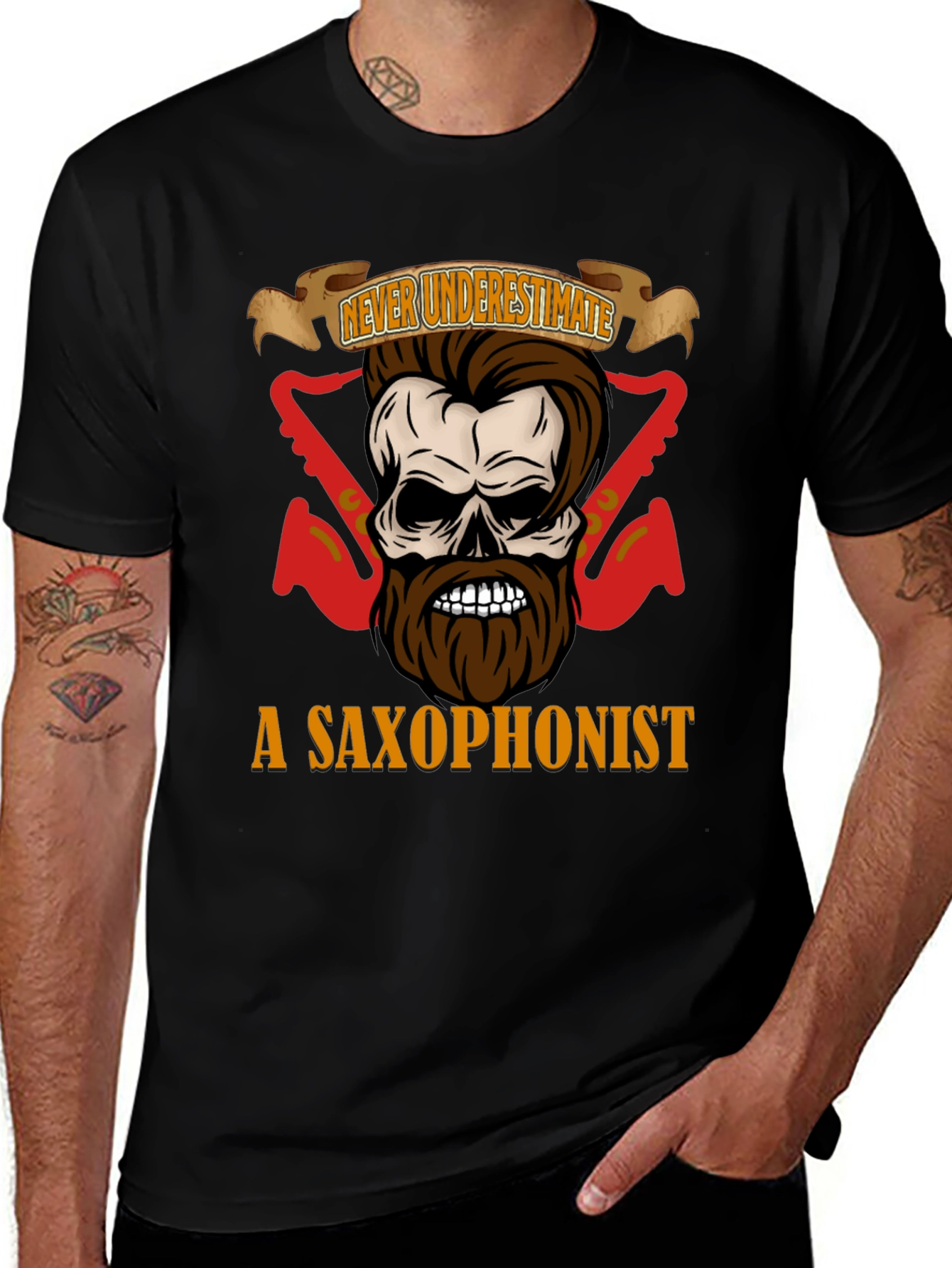 Black Never Underestimate a Saxophonist T-Shirt main image