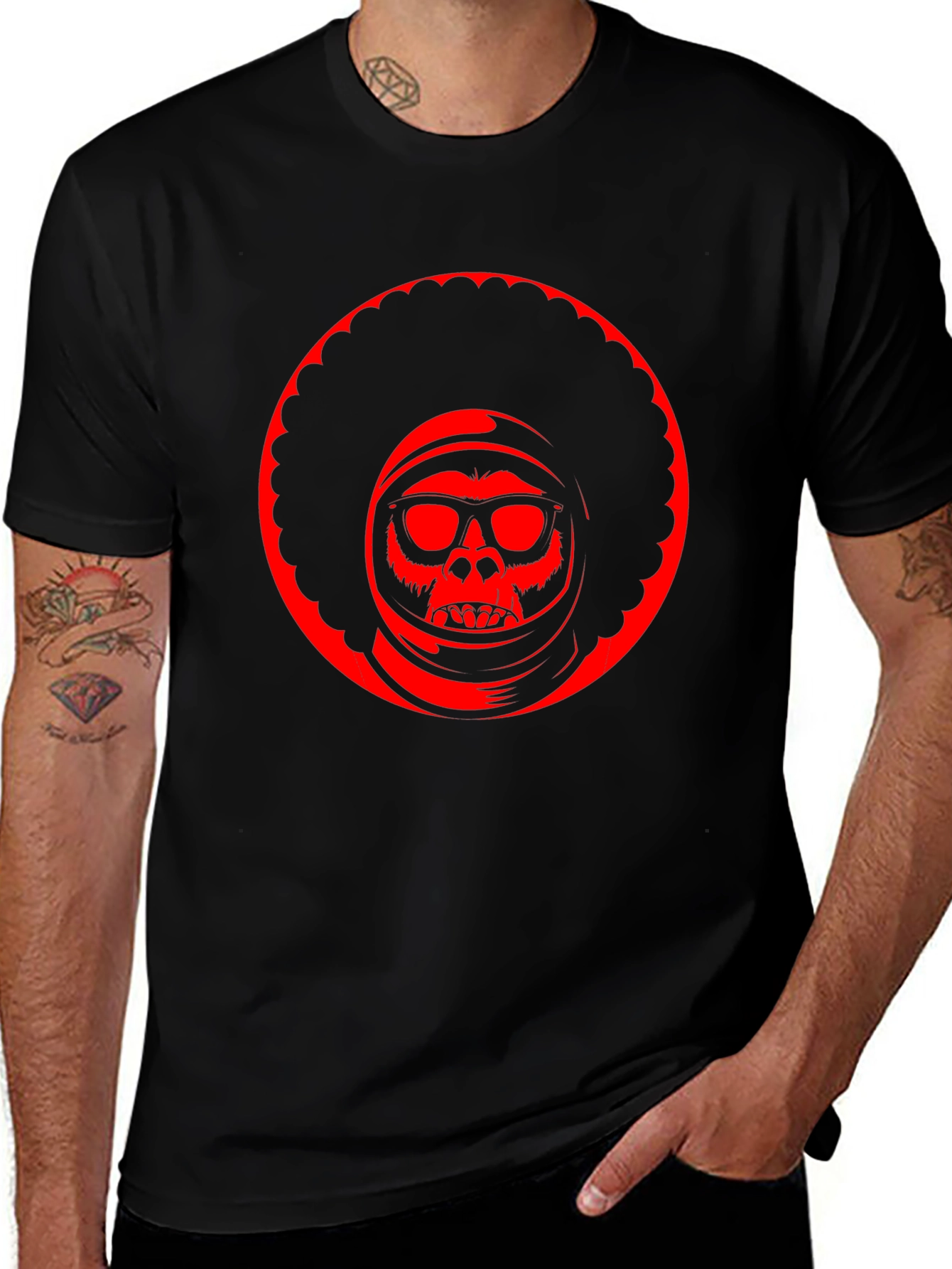 Variant 4 of Retro Afro Space Monkey Black T-Shirt
