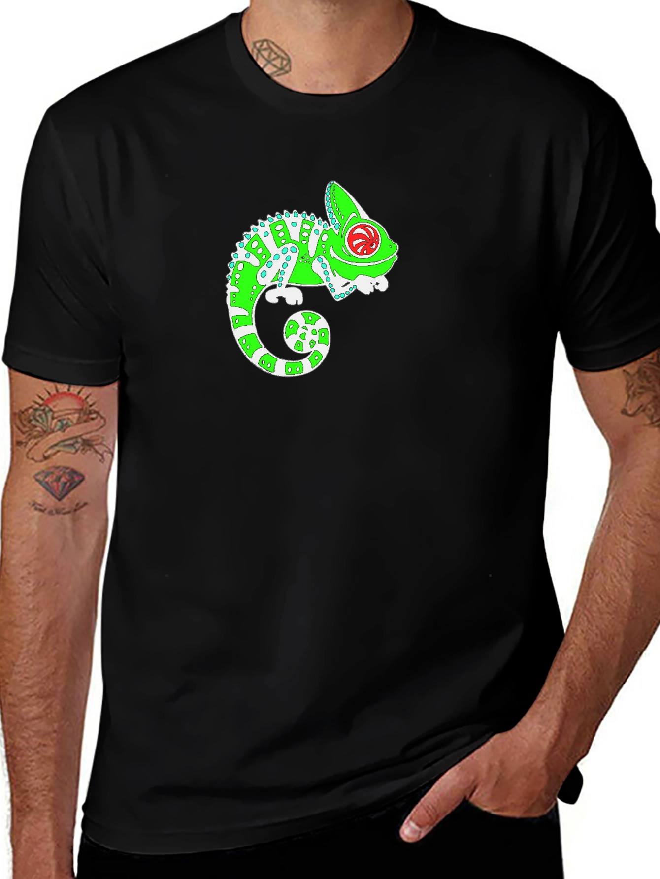 Variant 2 of Funky Chameleon Graphic T-Shirt - Black