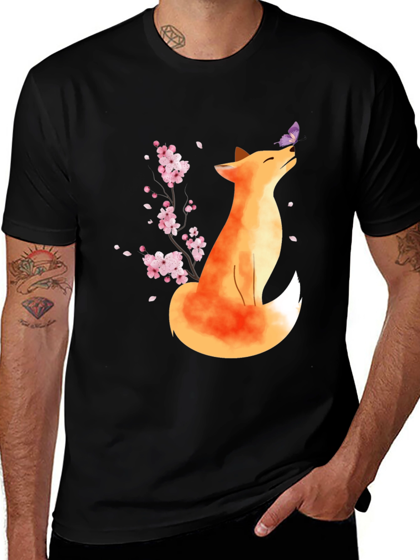 Variant 12 of Fox and Butterfly Black T-Shirt