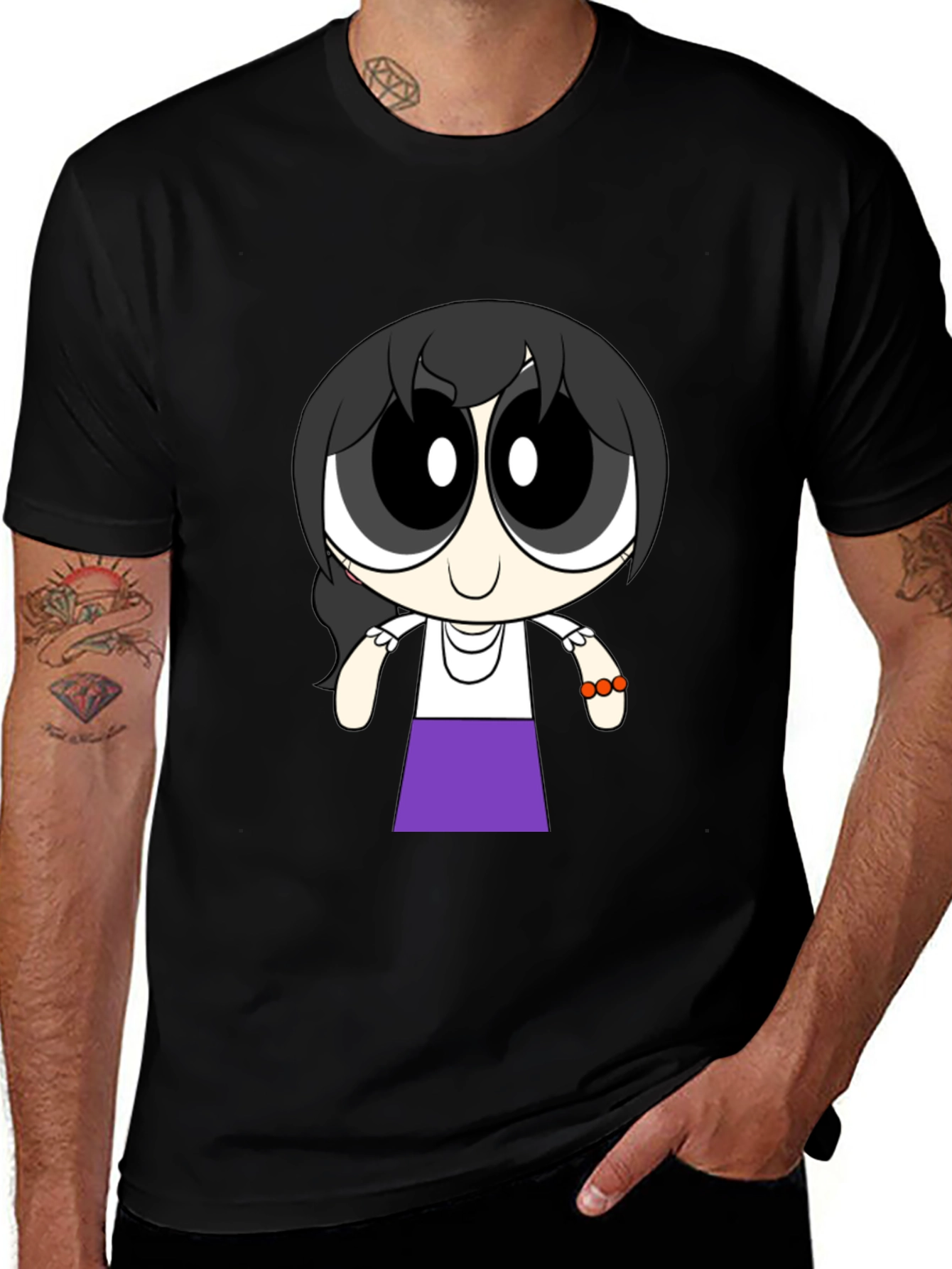 Variant 8 of Cartoon Girl T-Shirt - Black Cotton Tee