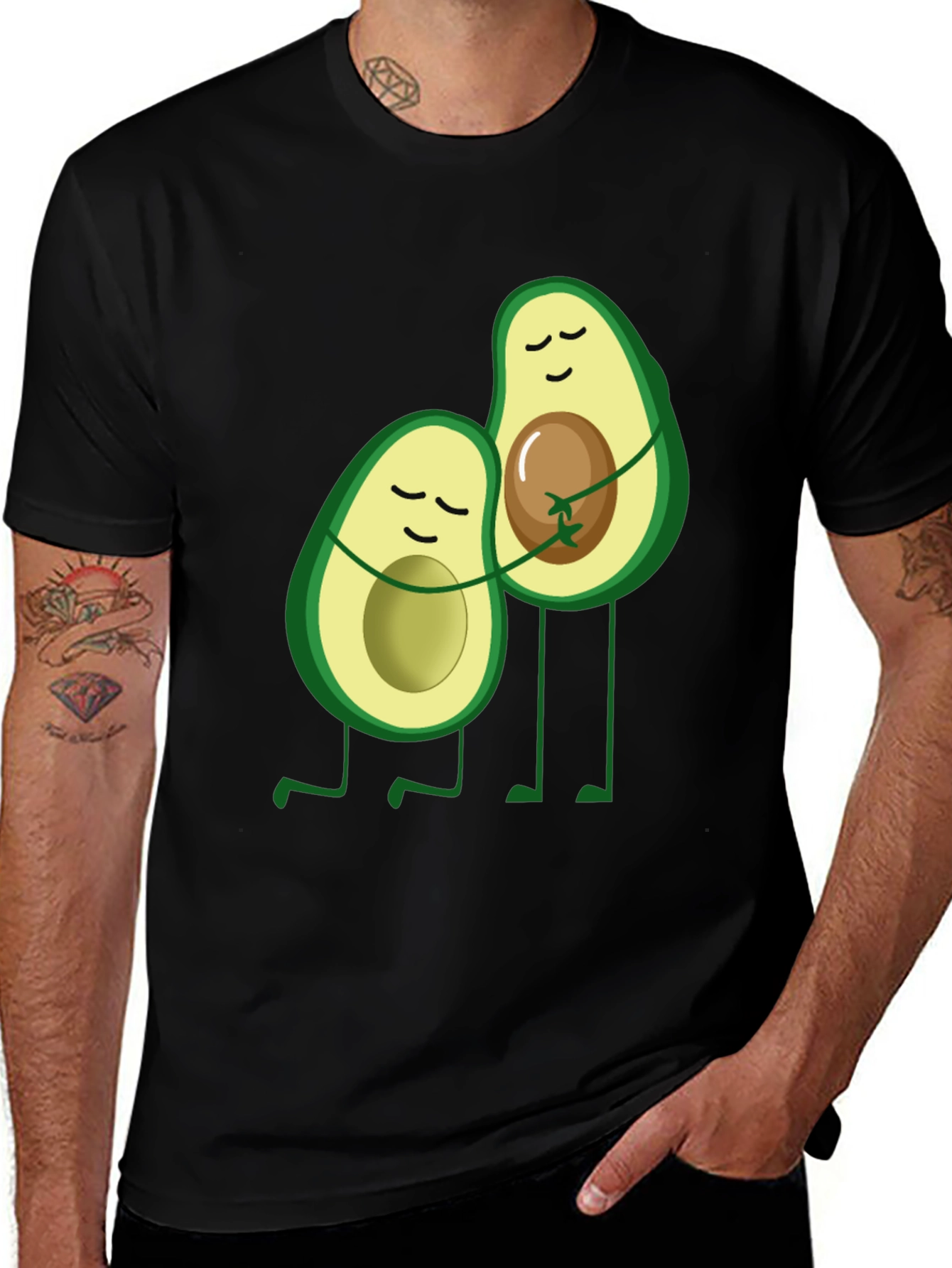 Variant 8 of Avocado Hug Black Graphic Tee - Cute Foodie Shirt