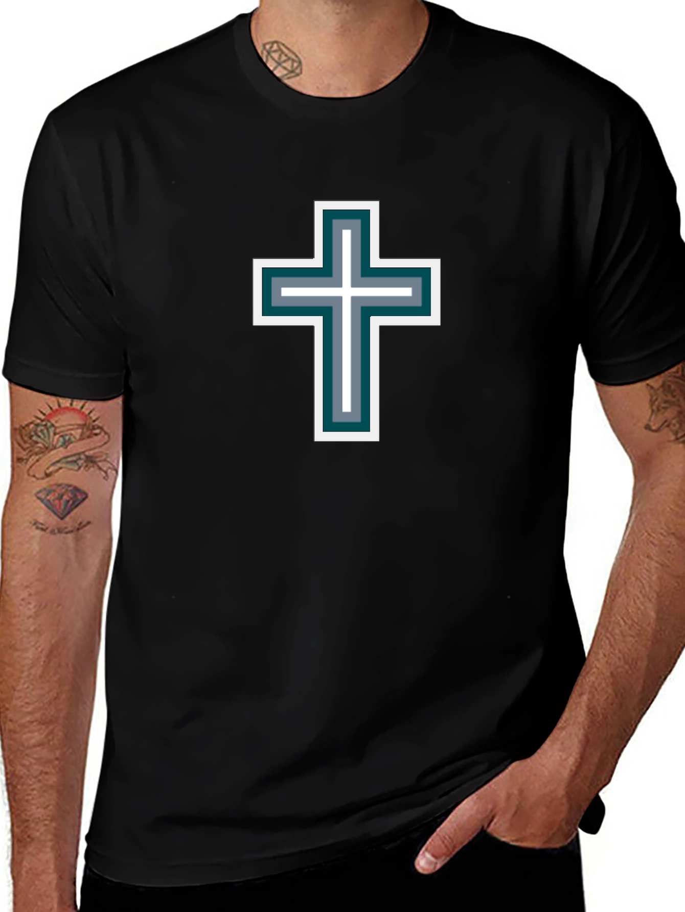Variant 30 of Men's Black T-Shirt with Cross Design