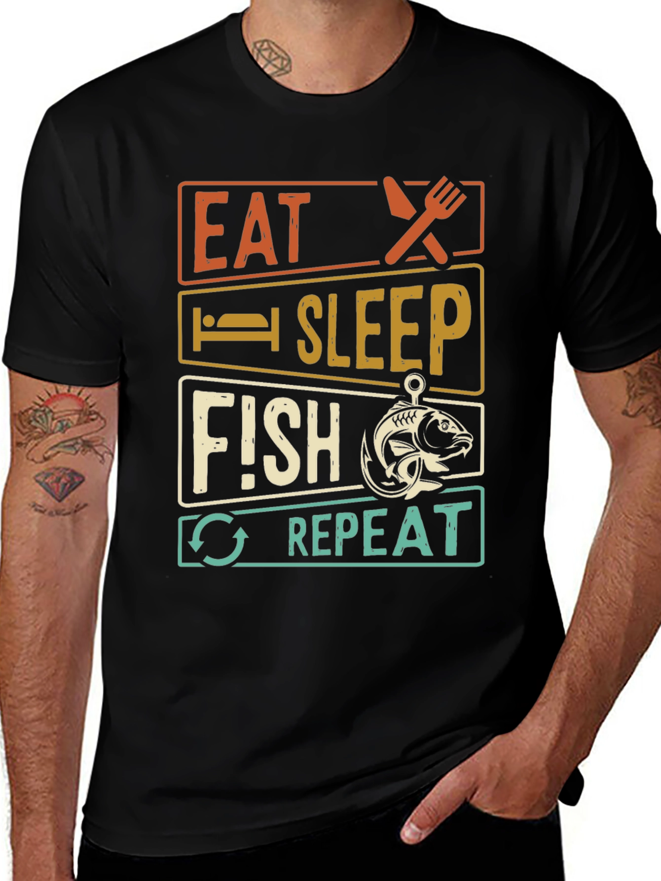 Variant 7 of Eat Sleep Fish Repeat Graphic Tee