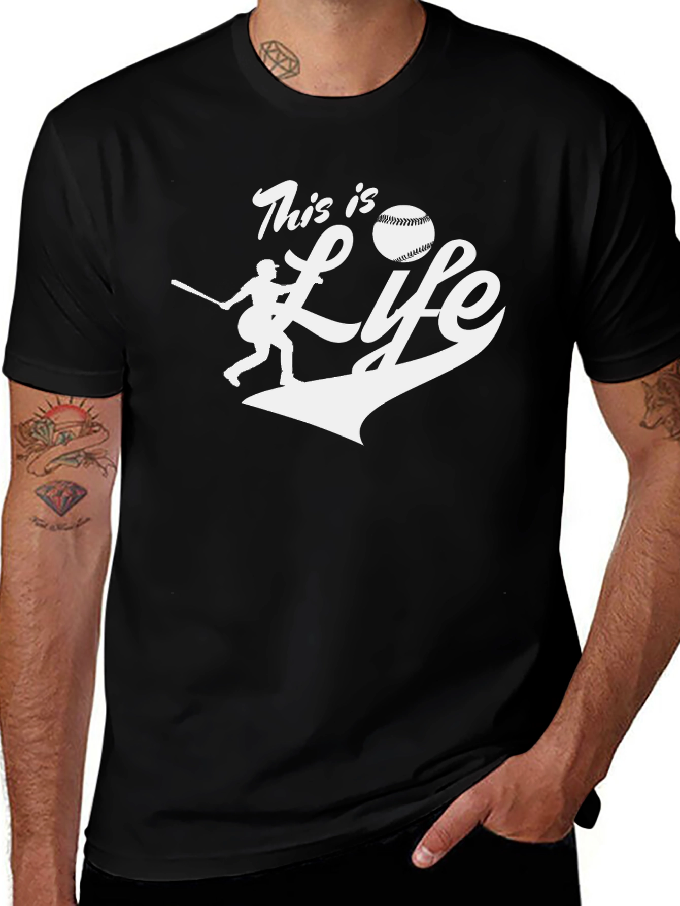 Variant 6 of This is Life Baseball T-Shirt Black Cotton Tee