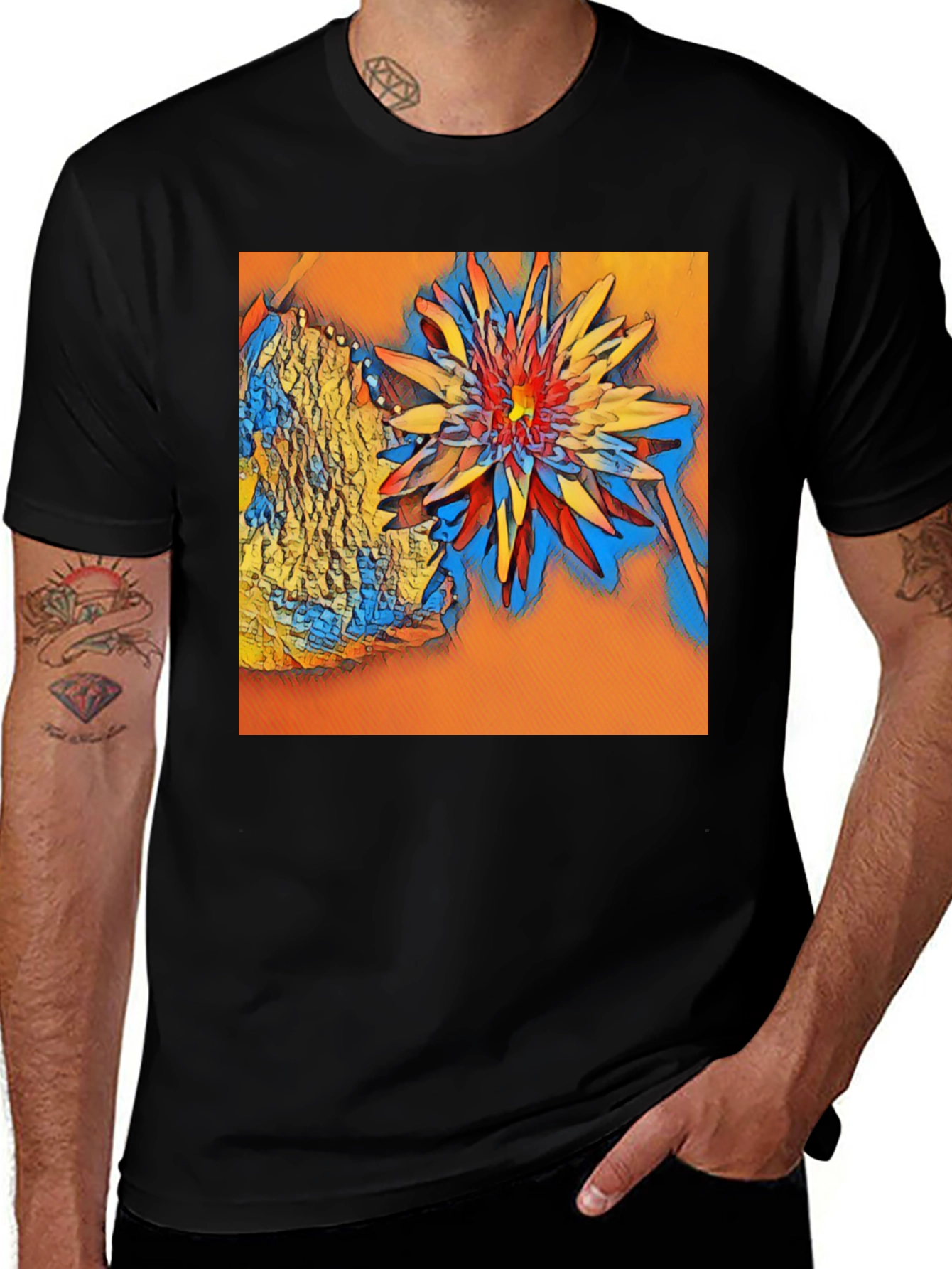 Variant 28 of Abstract Floral Print Black T-Shirt