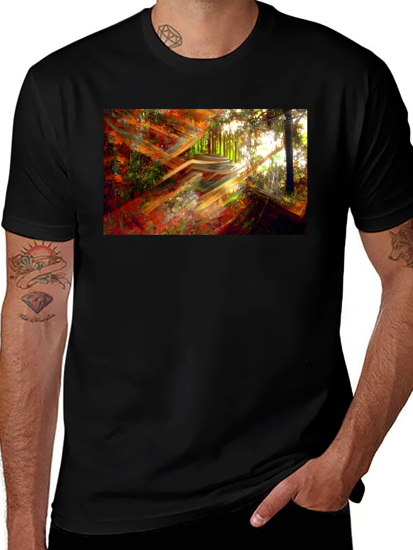 Variant 4 of Abstract Forest Path Black T-Shirt