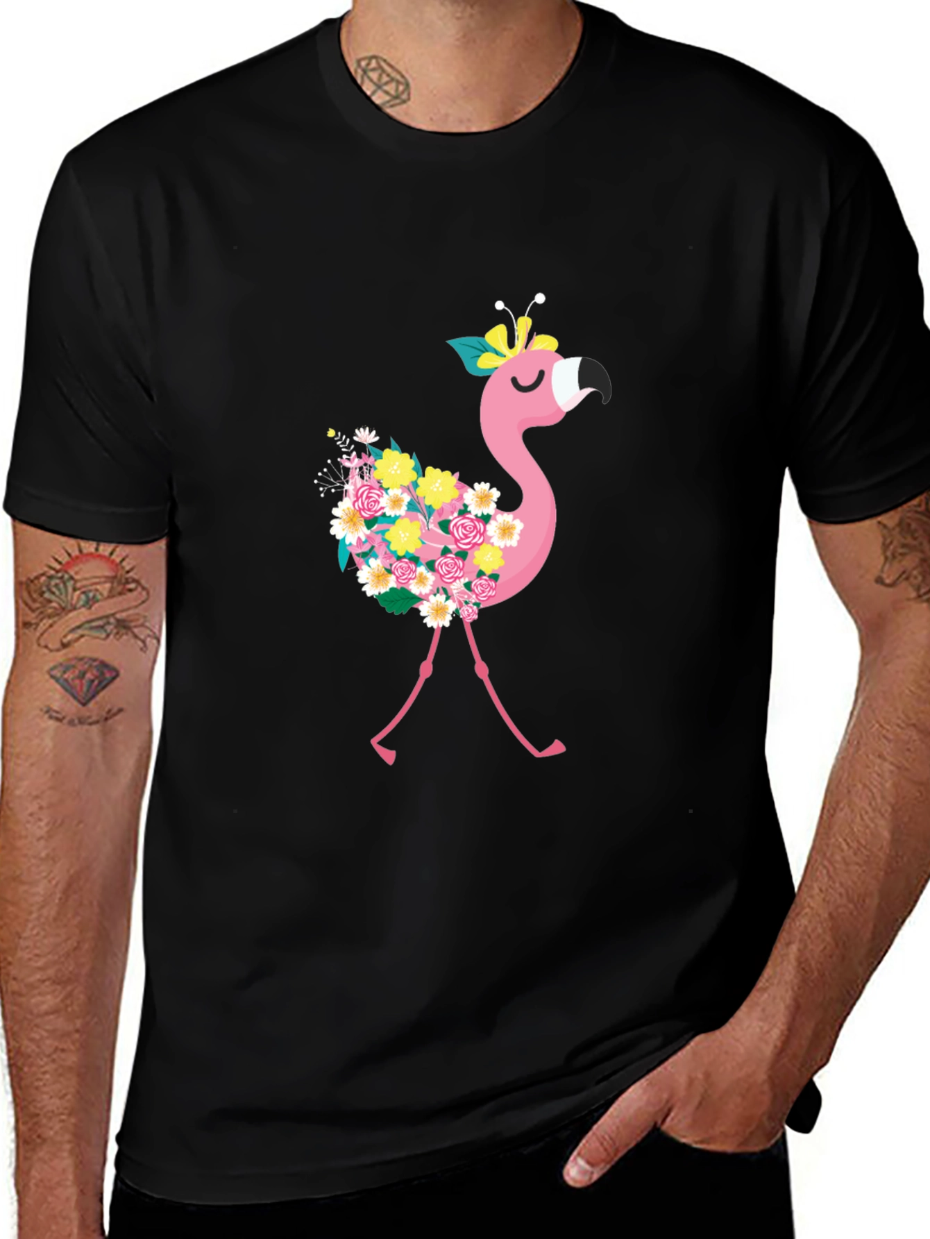 Variant 7 of Floral Flamingo Graphic Tee - Fun & Stylish!