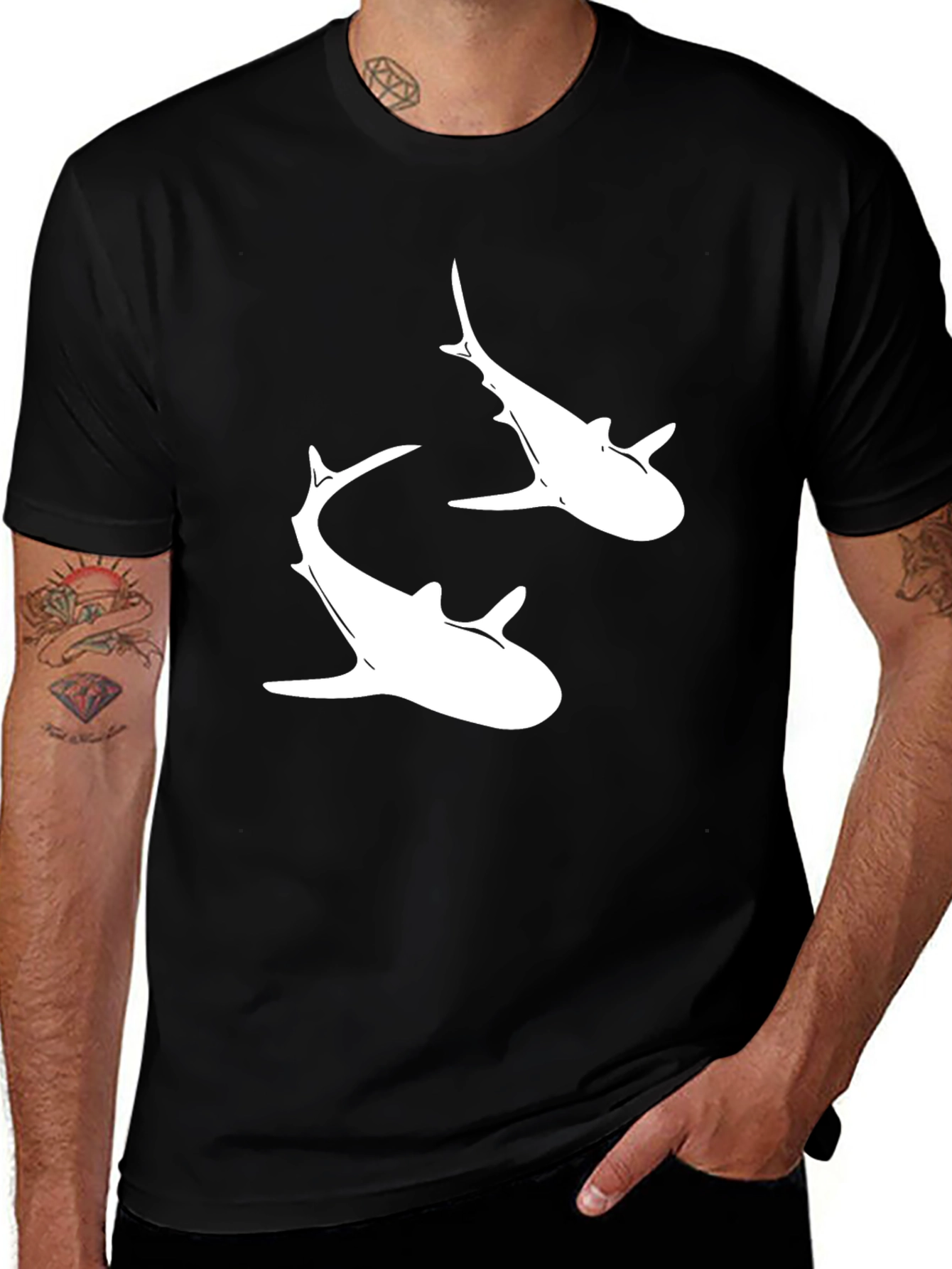Variant 22 of Shark Graphic Tee - Black Cotton Crew Neck T-Shirt