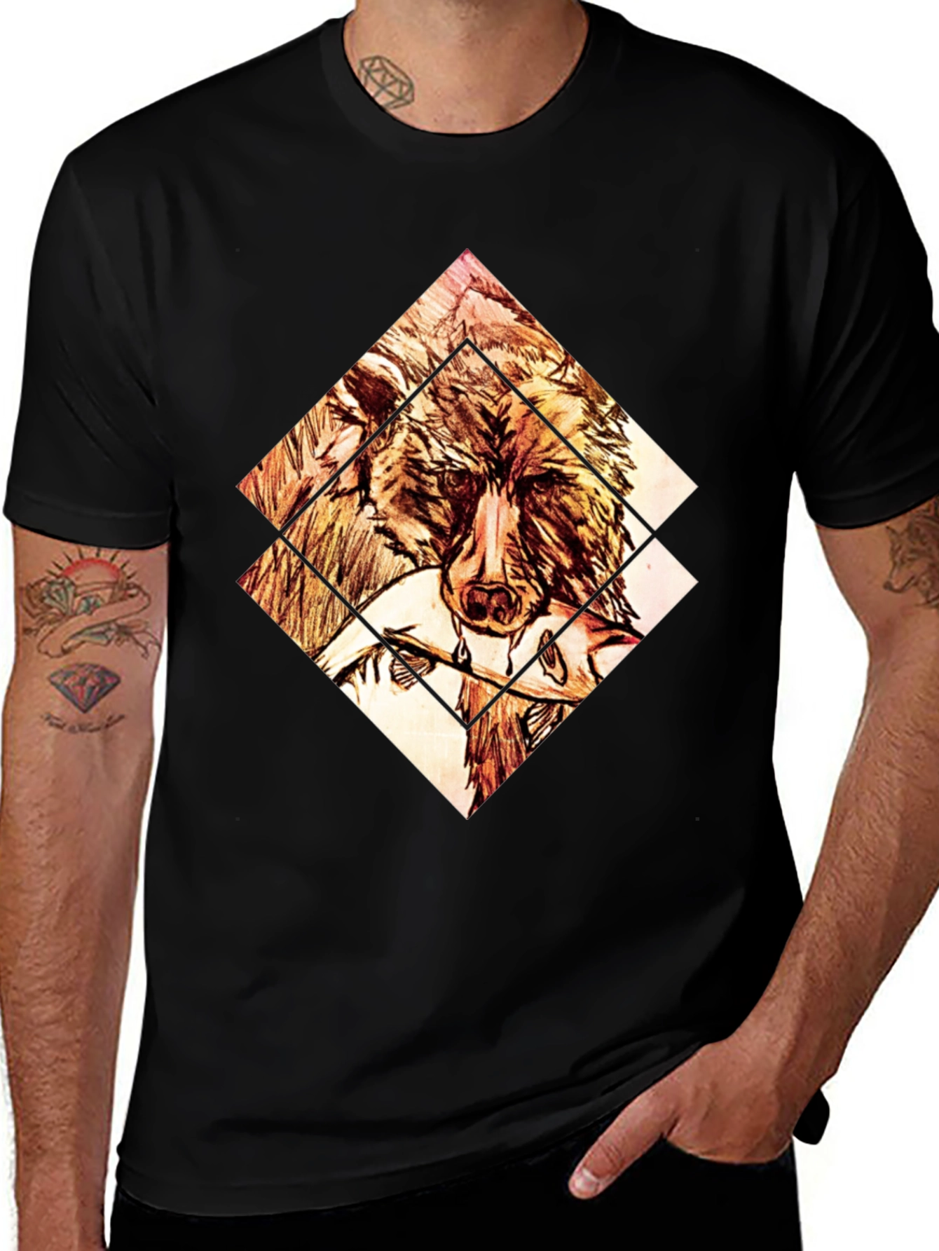 Variant 25 of Geometric Bear Graphic Tee - Black Cotton