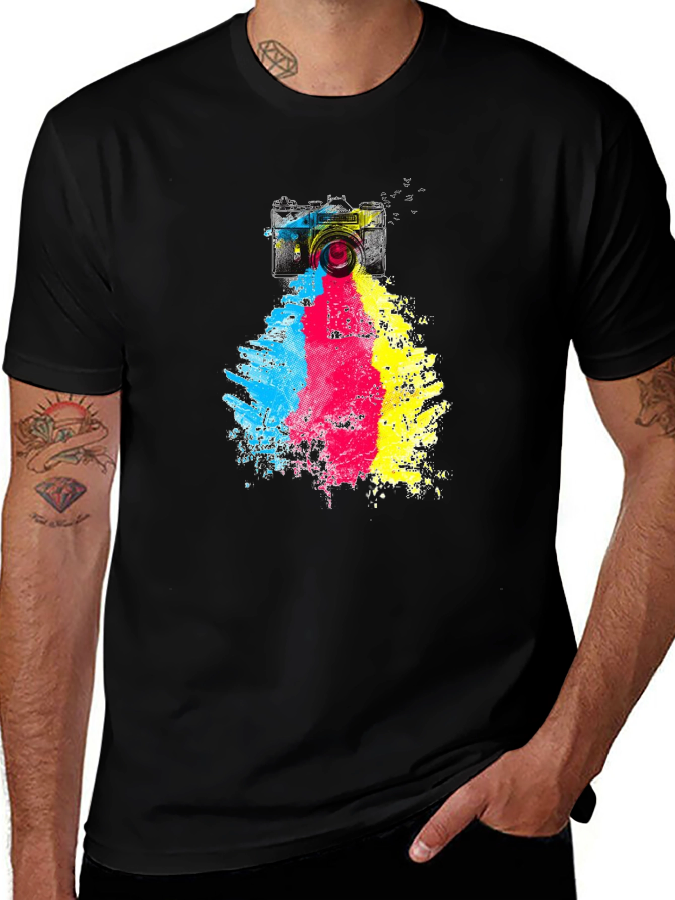 Variant 14 of Camera Paint Splash Graphic Tee - Black Cotton