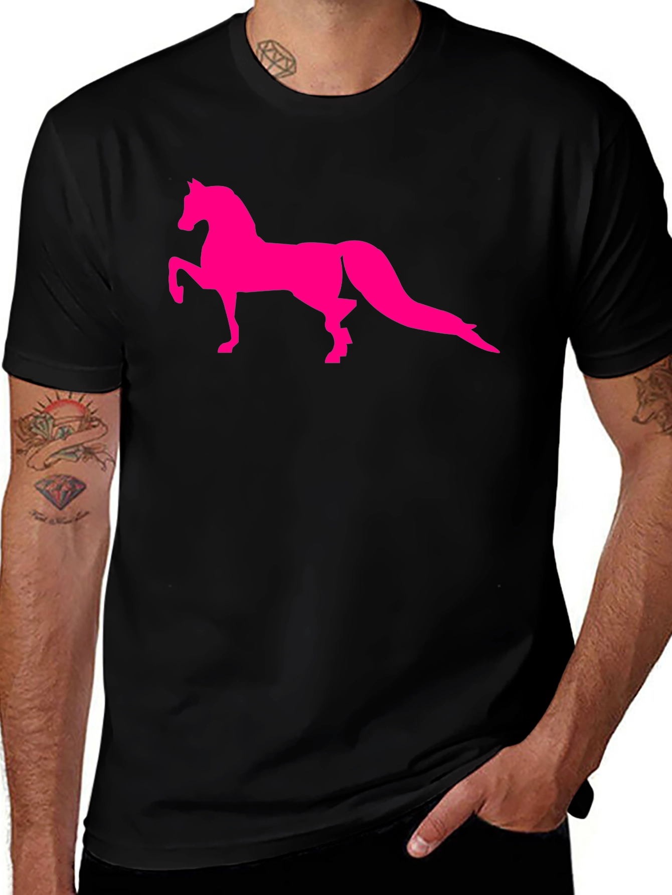 Variant 26 of Men's Black T-Shirt with Horse Graphic