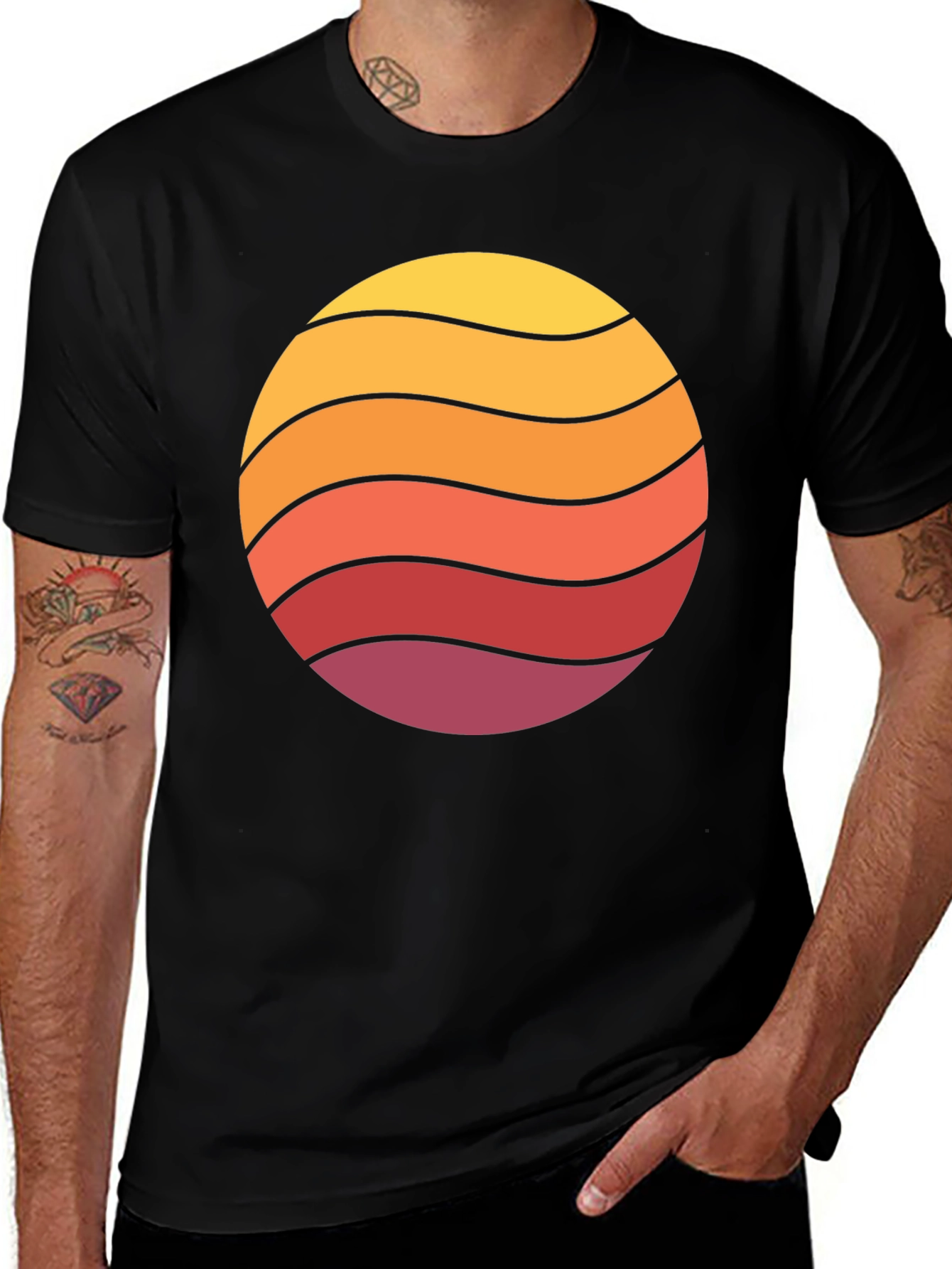 Variant 18 of Retro Sunset Graphic T-Shirt - Black