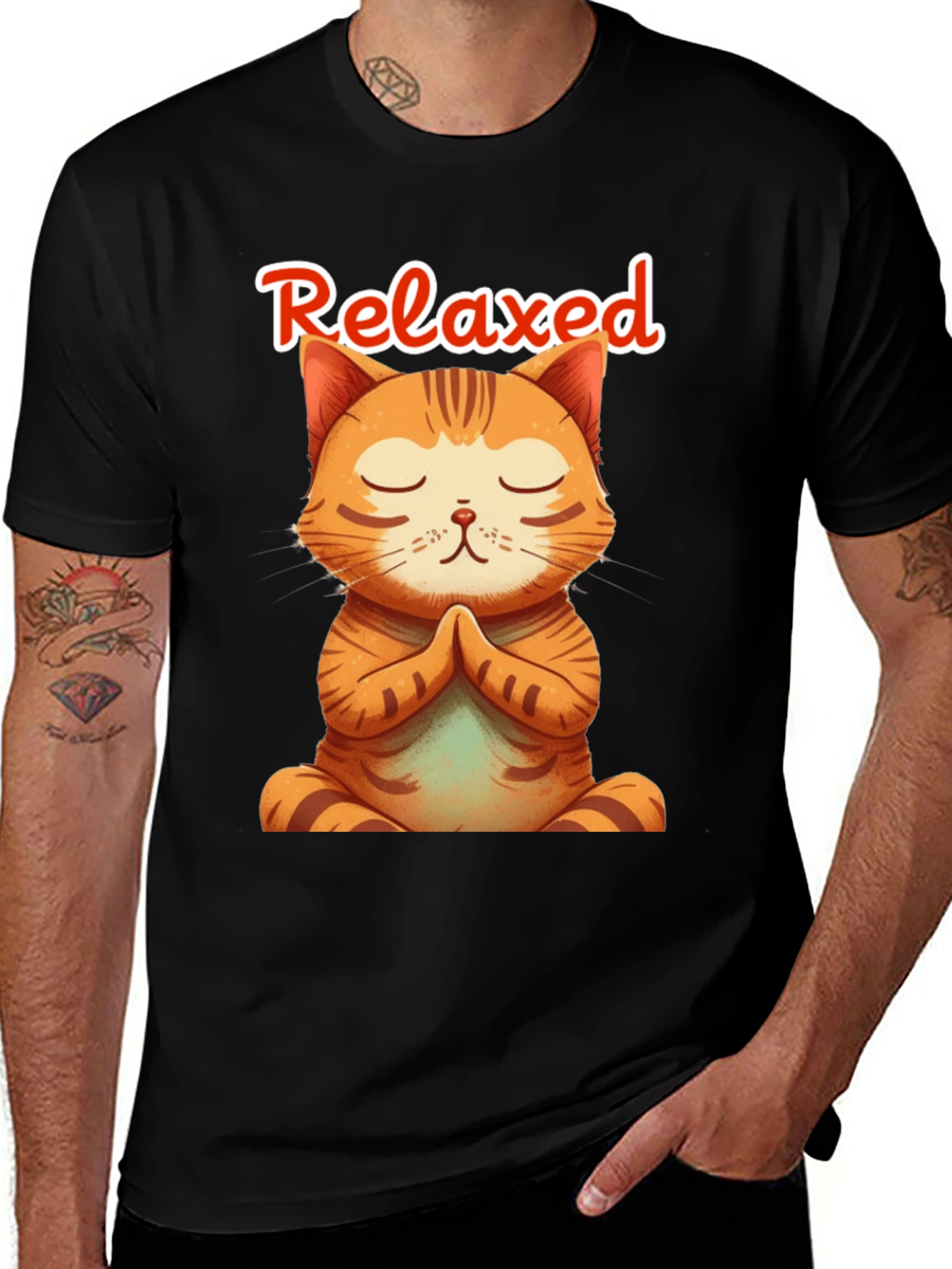 Variant 14 of Relaxed Cat Meditation T-Shirt - Yoga Kitten Tee