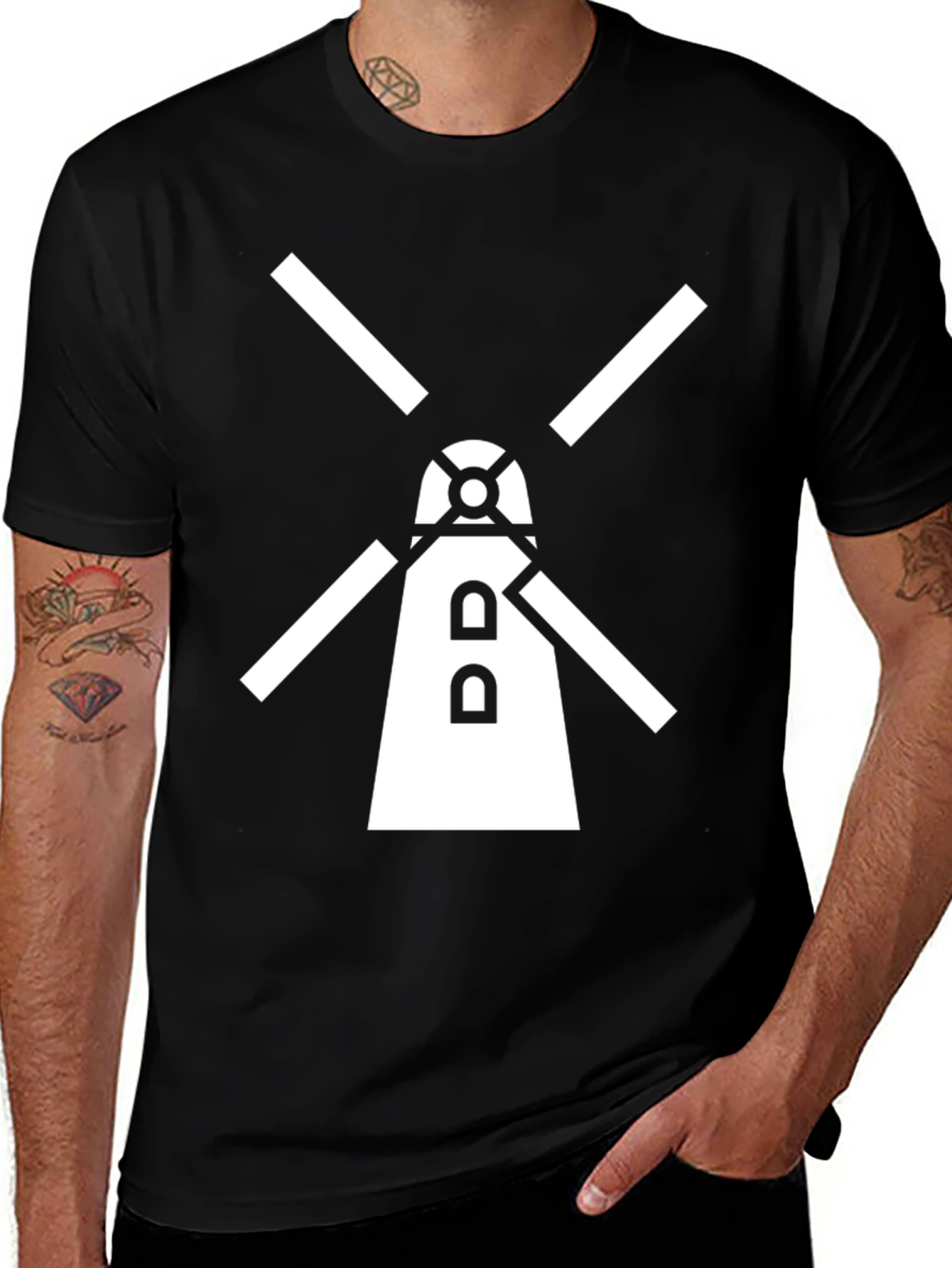 Variant 15 of Dutch Windmill Graphic Tee - Black Cotton T-Shirt