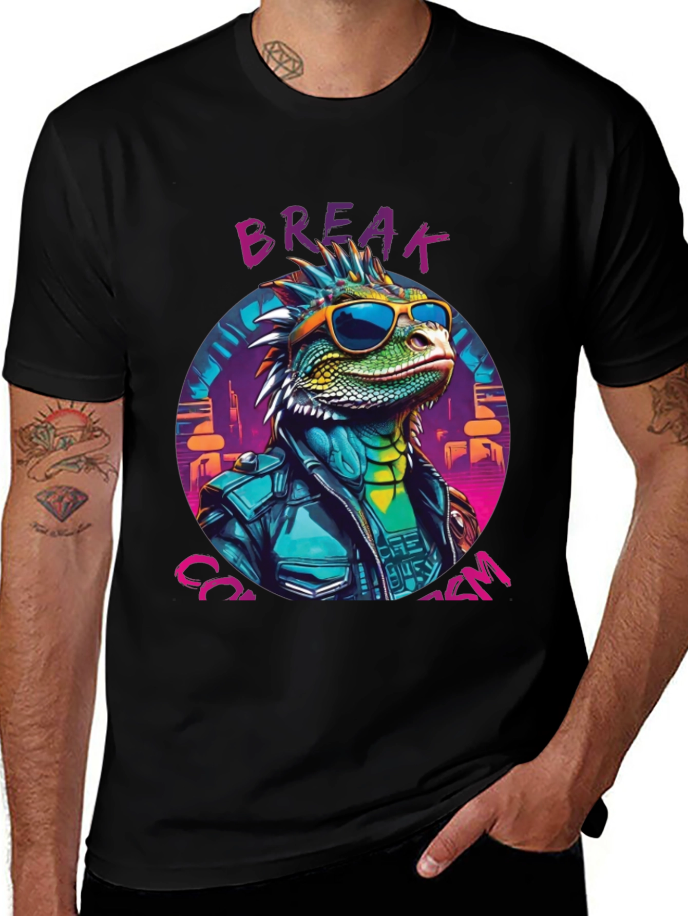 Variant 30 of Cool Lizard Graphic Tee - Break the System T-Shirt