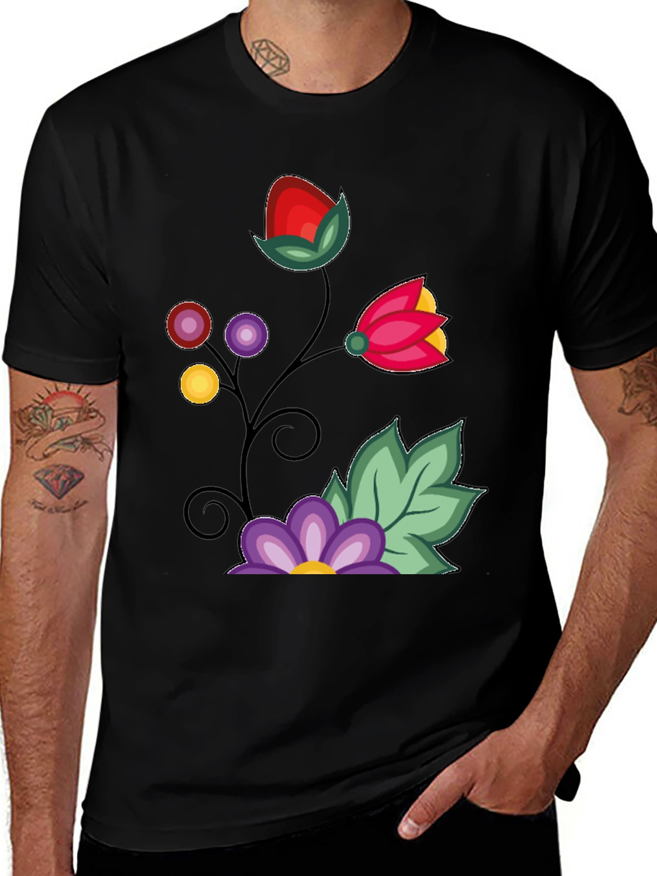 Variant 10 of Floral Design Black T-Shirt