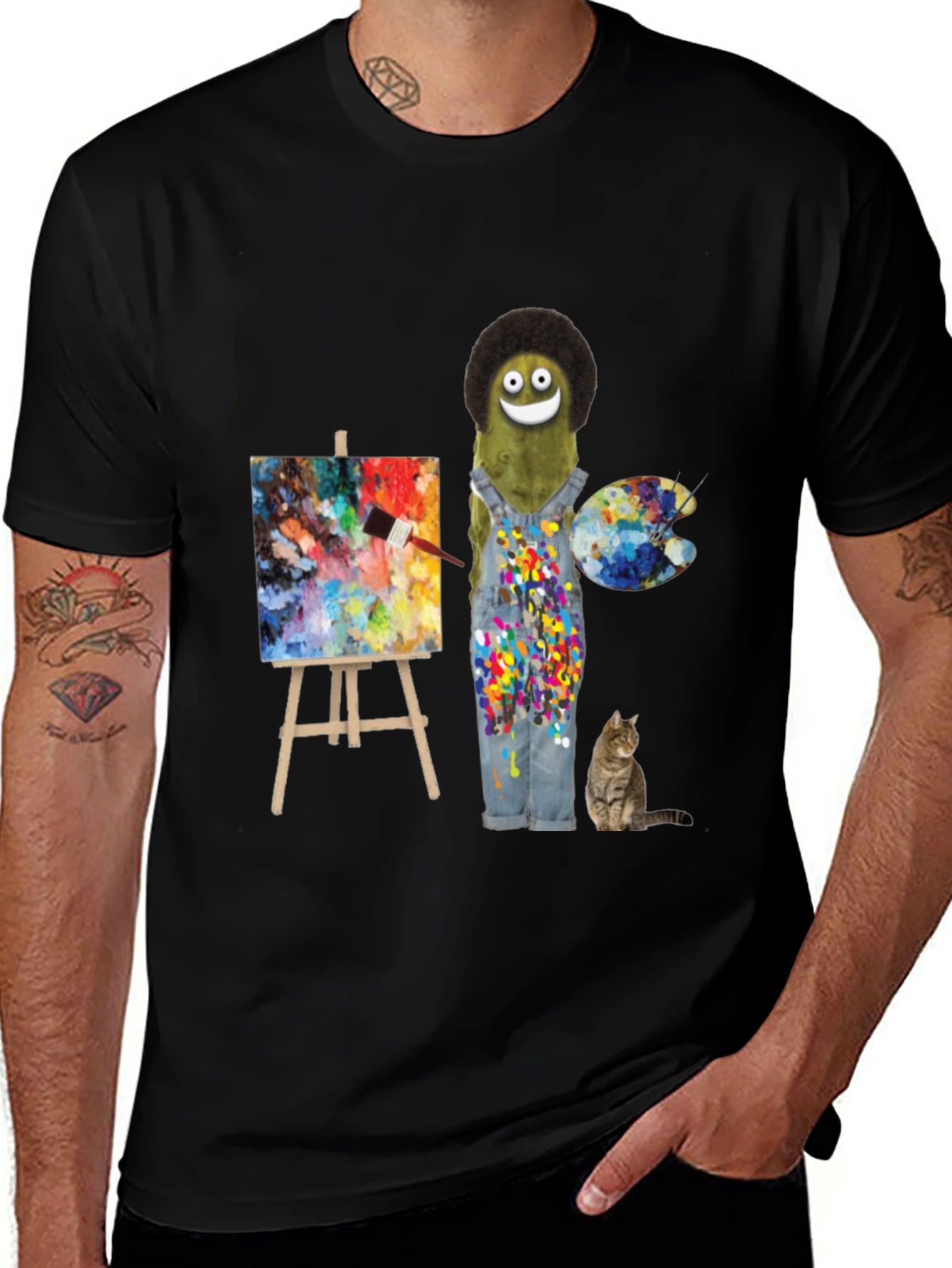 Variant 9 of Bob Ross Pickle T-Shirt - Artistic Cat Design