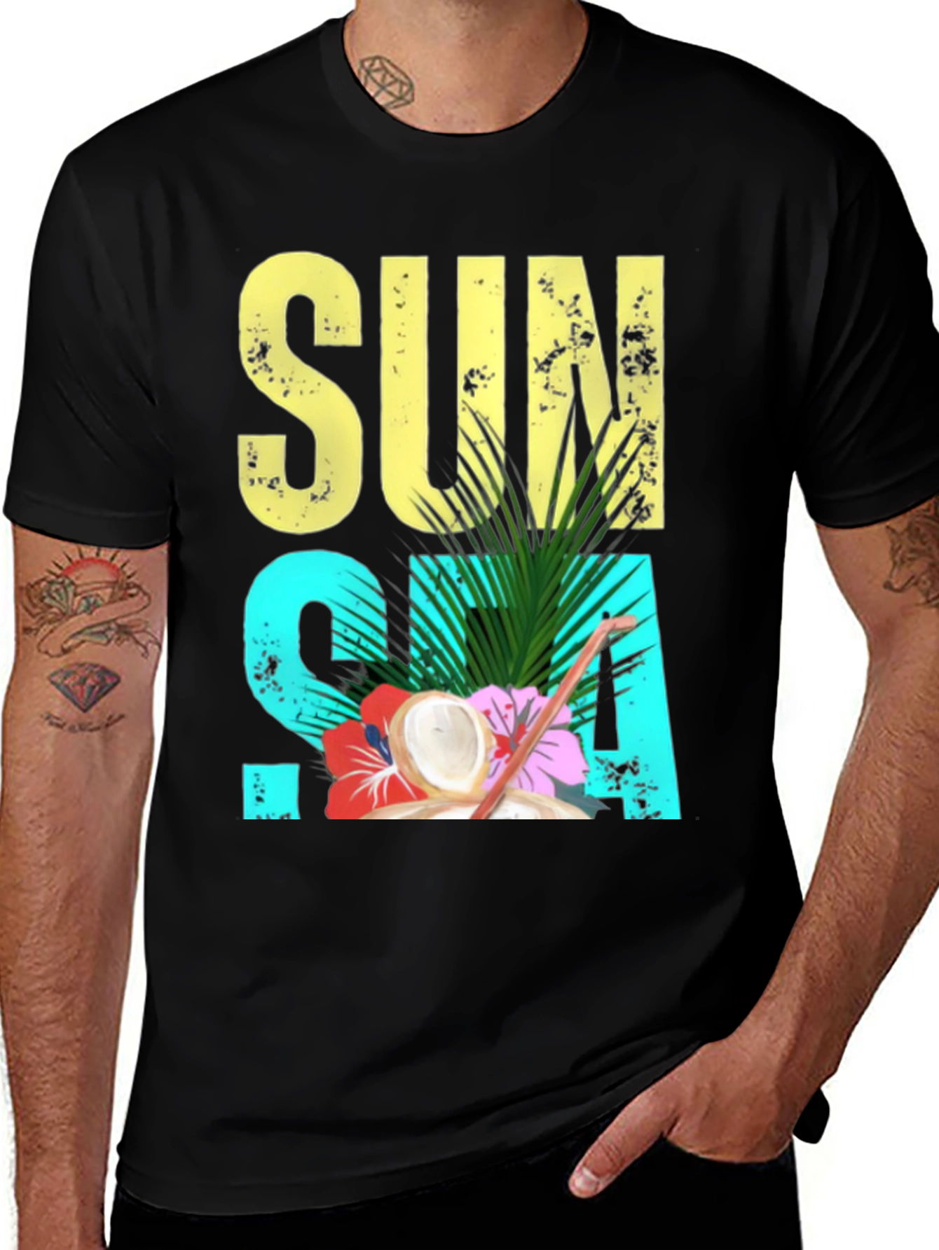 Variant 20 of Sun Sea Summer T-Shirt - Coconut Tropical Design