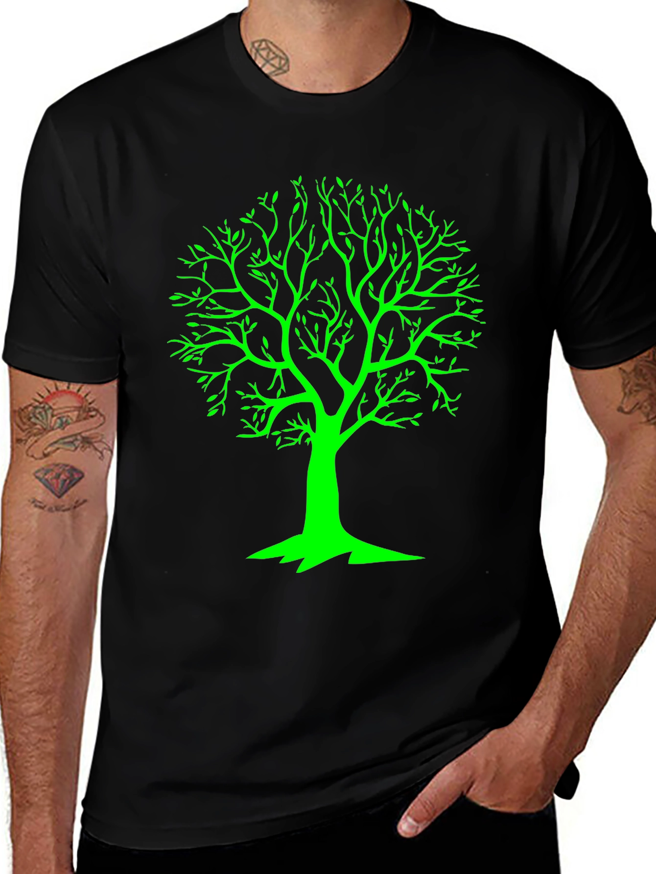 Variant 18 of Green Tree Graphic Tee - Men's Black T-Shirt