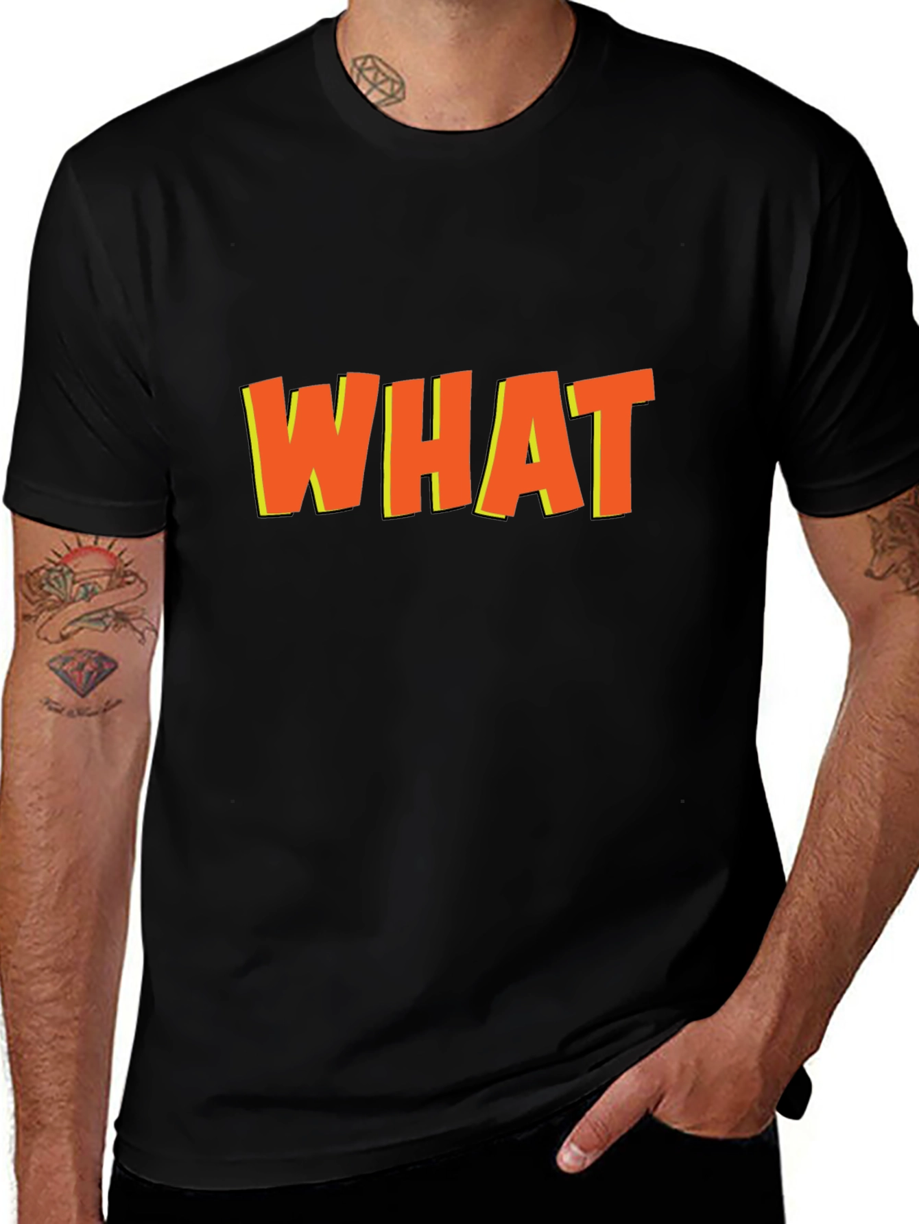 Variant 15 of Bold "WHAT" Graphic Tee - Black Casual T-Shirt
