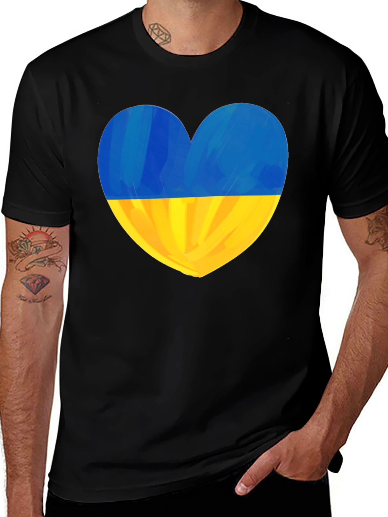 Ukraine Heart Flag Black T-Shirt - Show Your Support