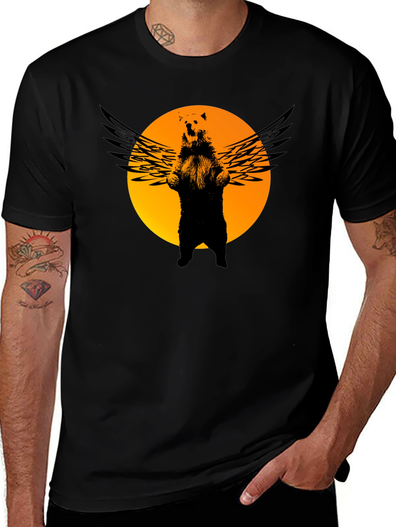 Variant 21 of Winged Bear Graphic Tee - Men's Black T-Shirt