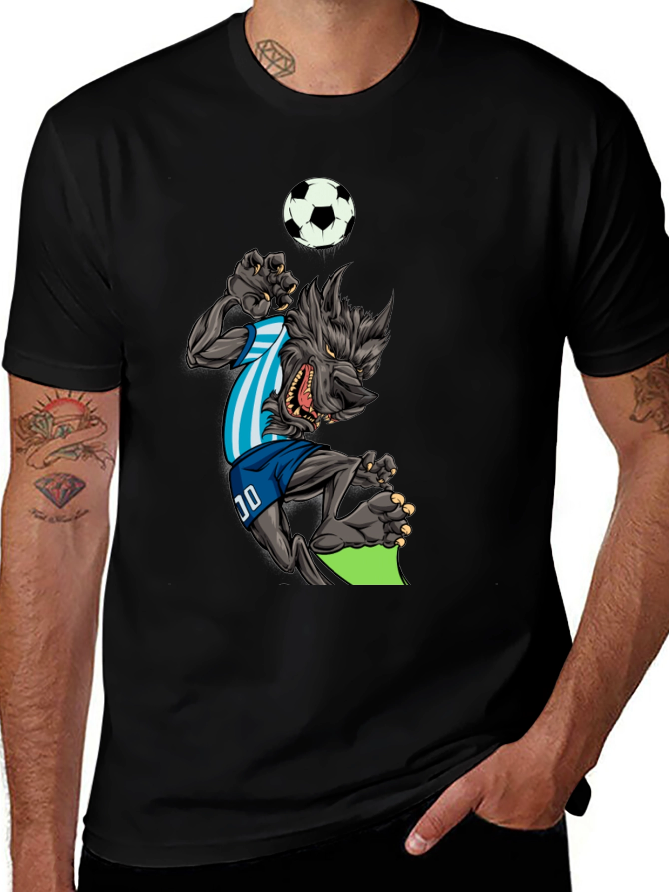 Variant 7 of Soccer Wolf Graphic T-Shirt - Men's Black Tee