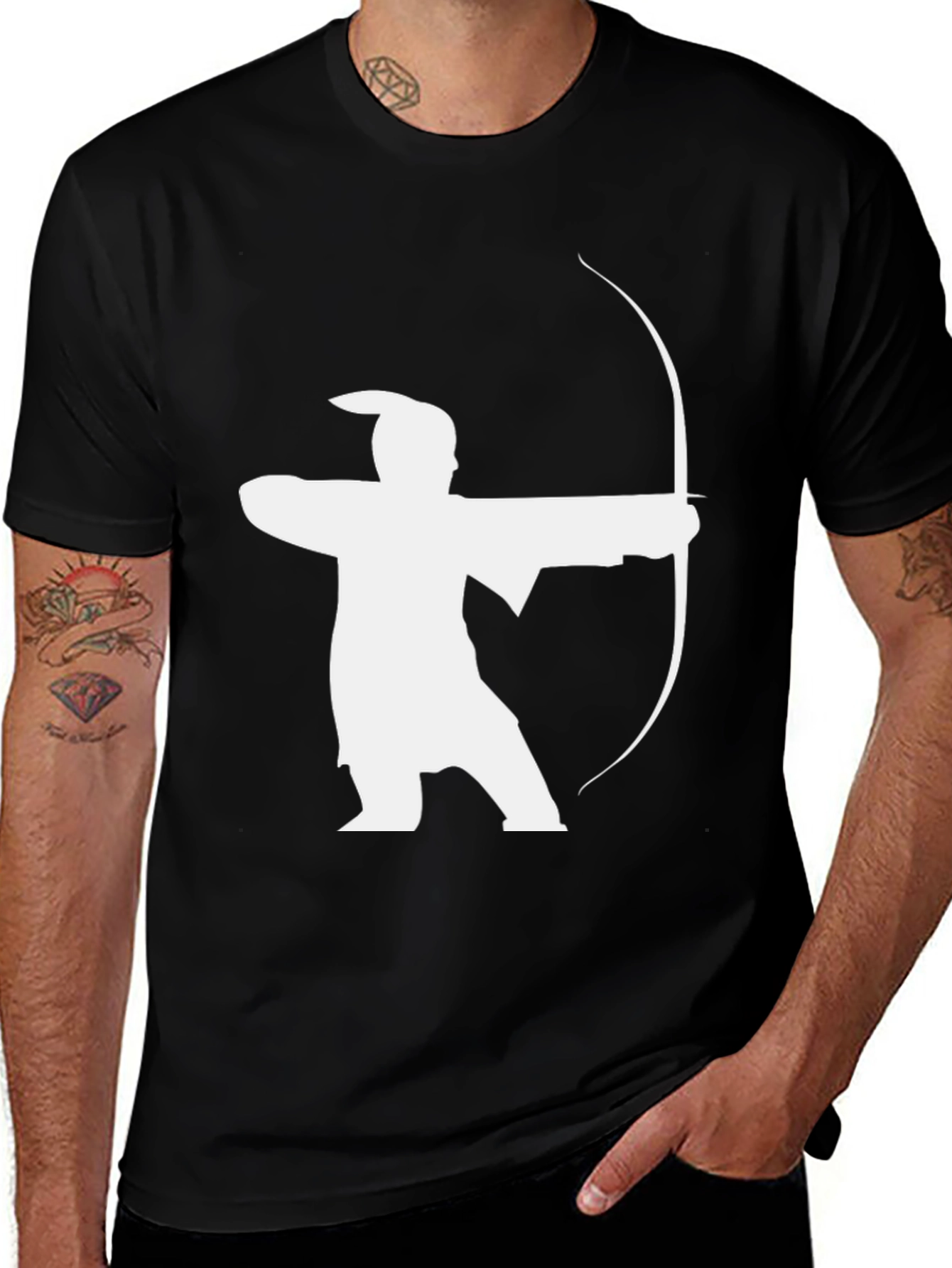 Variant 24 of Archer Silhouette Graphic Tee - Black Cotton T-Shirt