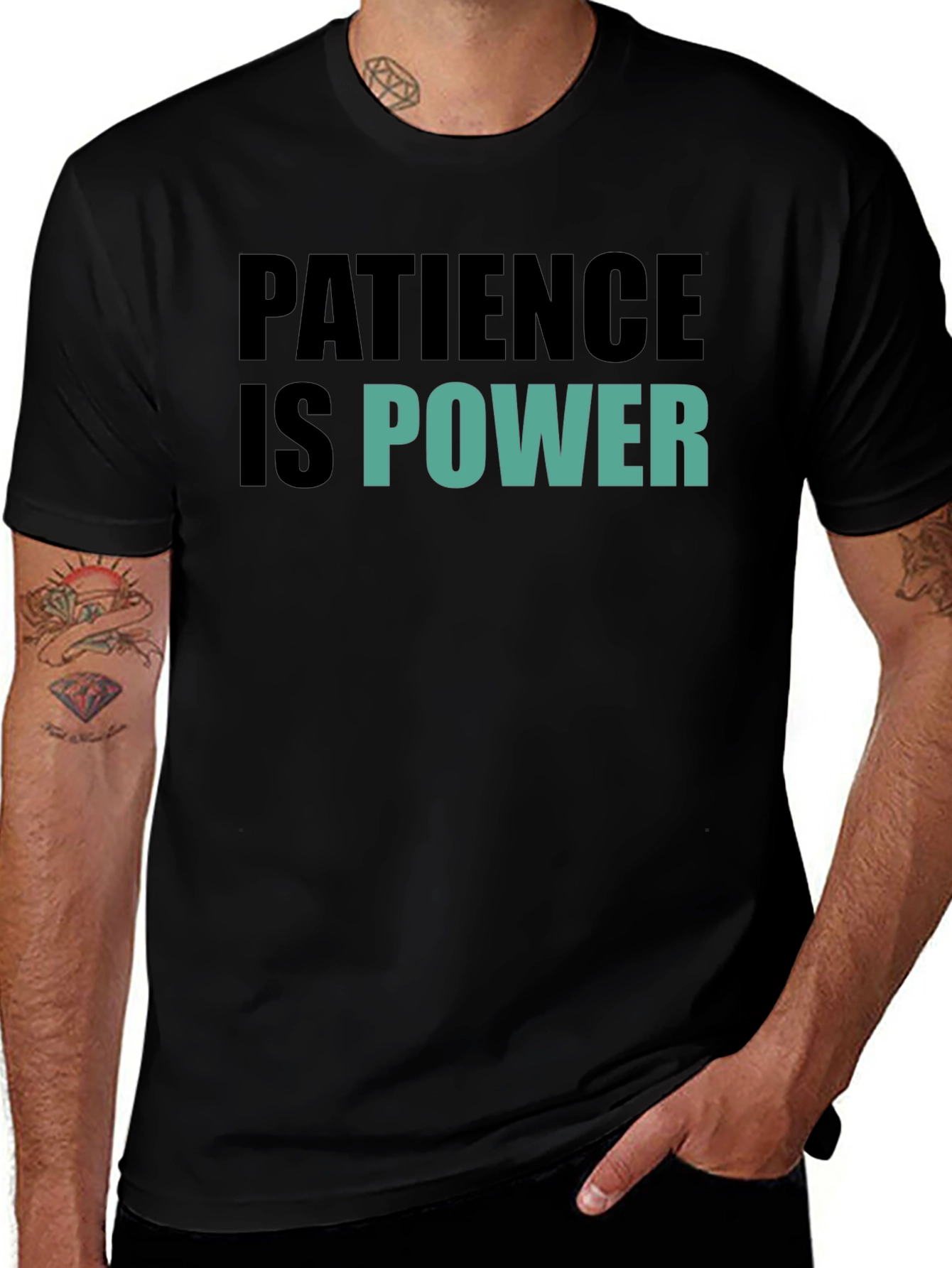 Variant 19 of Patience is Power Graphic Tee - Motivational Black T-Shirt