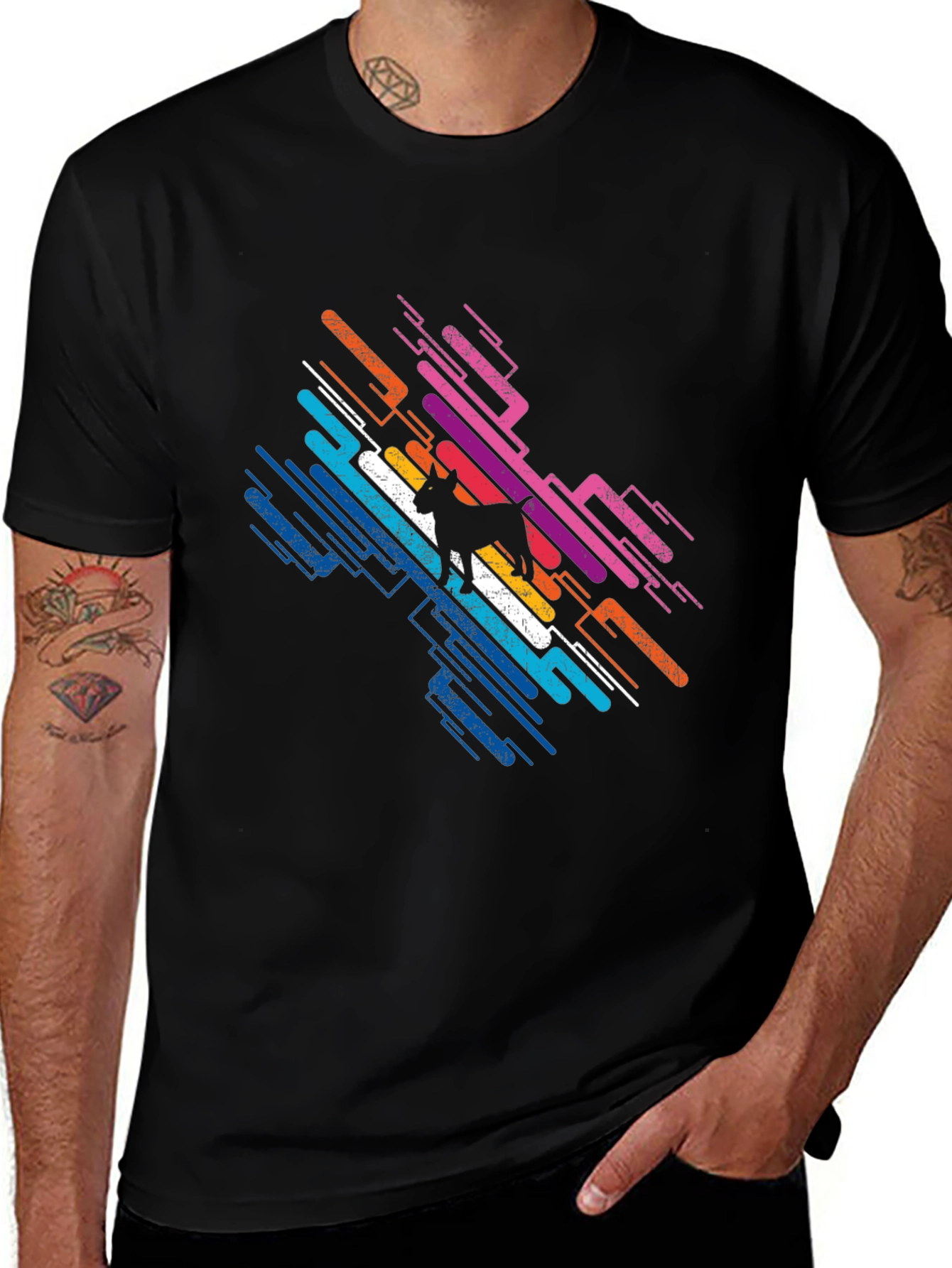 Variant 23 of Abstract Dog Graphic Tee - Men's Black T-Shirt