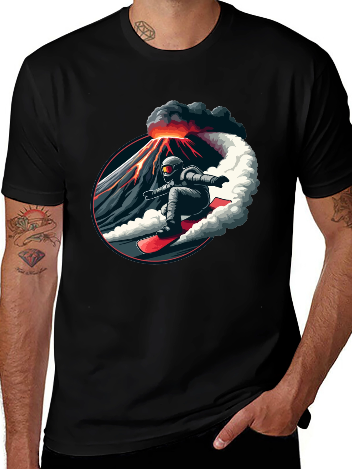 Variant 26 of Volcano Snowboarder Black T-Shirt
