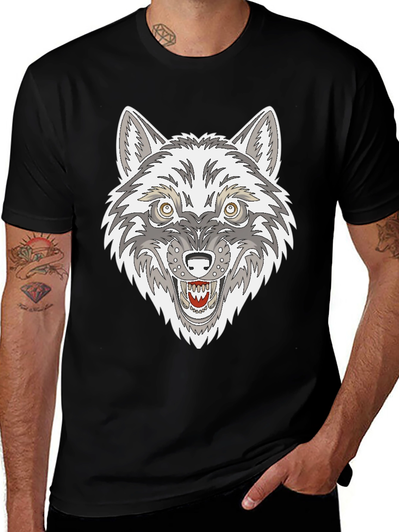 Black Wolf Graphic Print Black T-Shirt main image