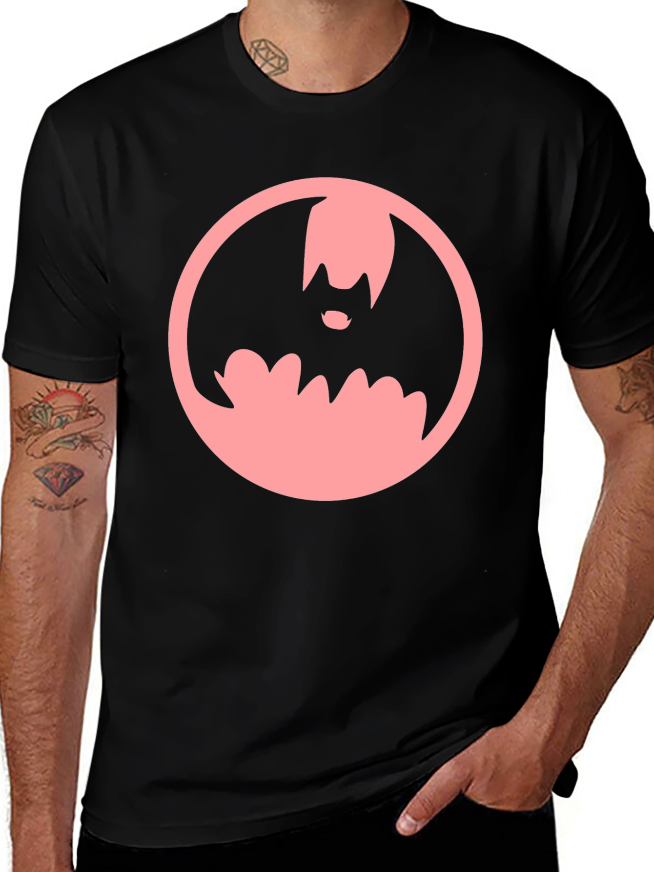 Variant 8 of Pink Bat Logo Graphic Black T-Shirt
