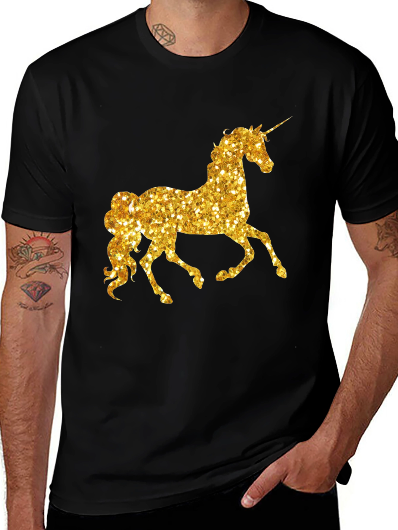 Variant 8 of Golden Unicorn Graphic Tee - Black Cotton Casual Shirt