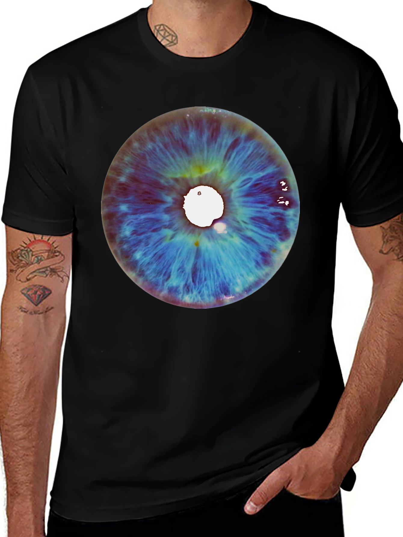 Variant 5 of Eye See You Graphic Tee - Bold Iris Design Black Shirt