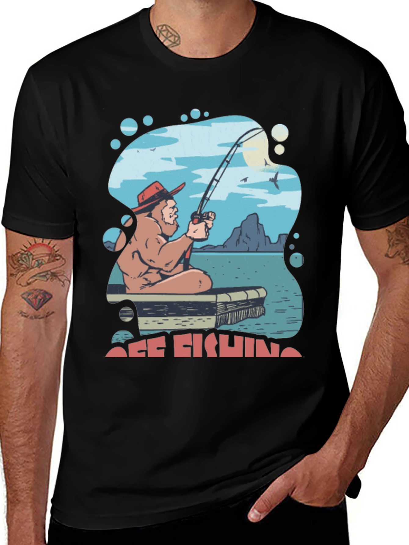 Variant 17 of Sasquatch Off Fishing T-Shirt - Funny Bigfoot Tee