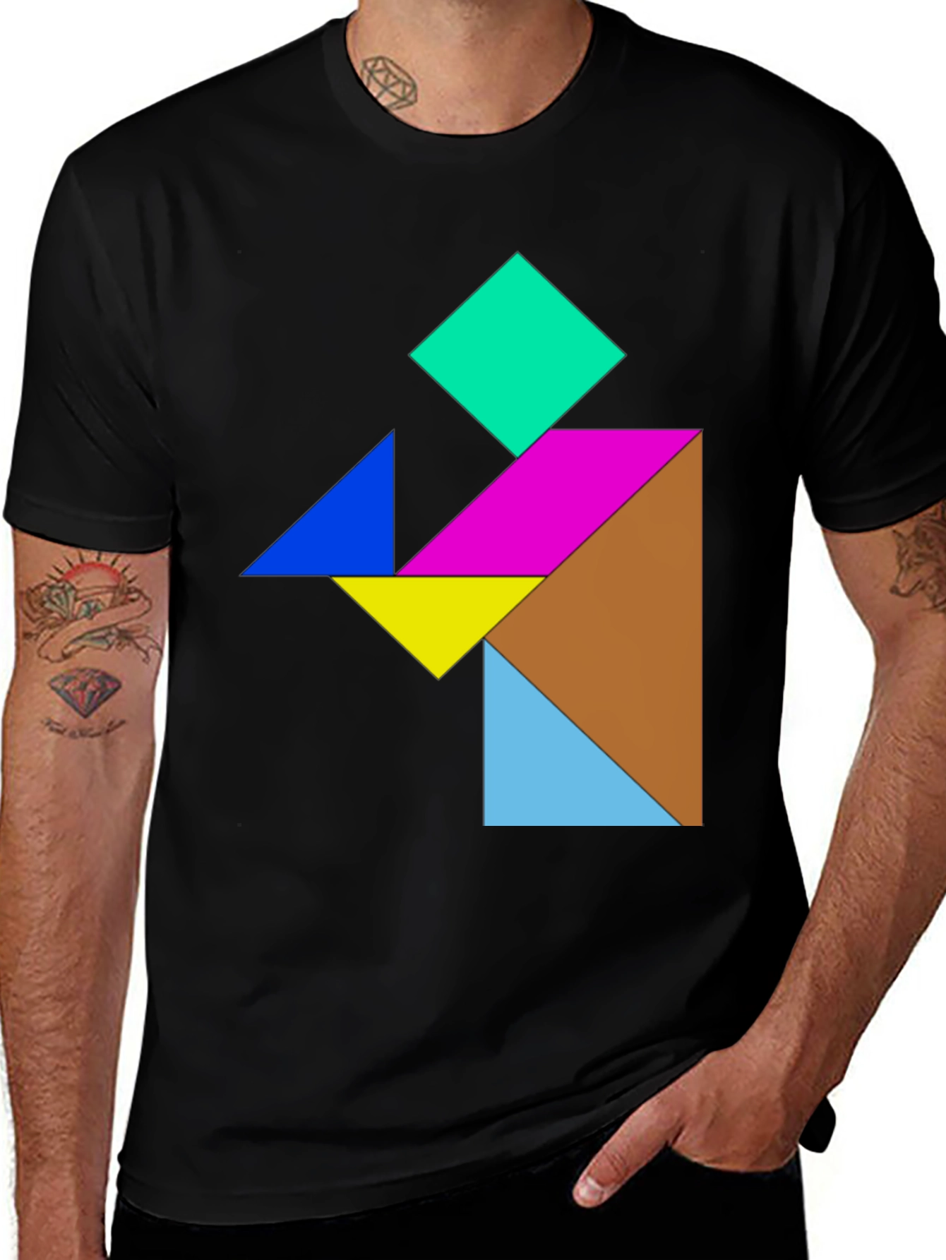 Tangram Puzzle Graphic Tee - Geometric Colorful Shirt