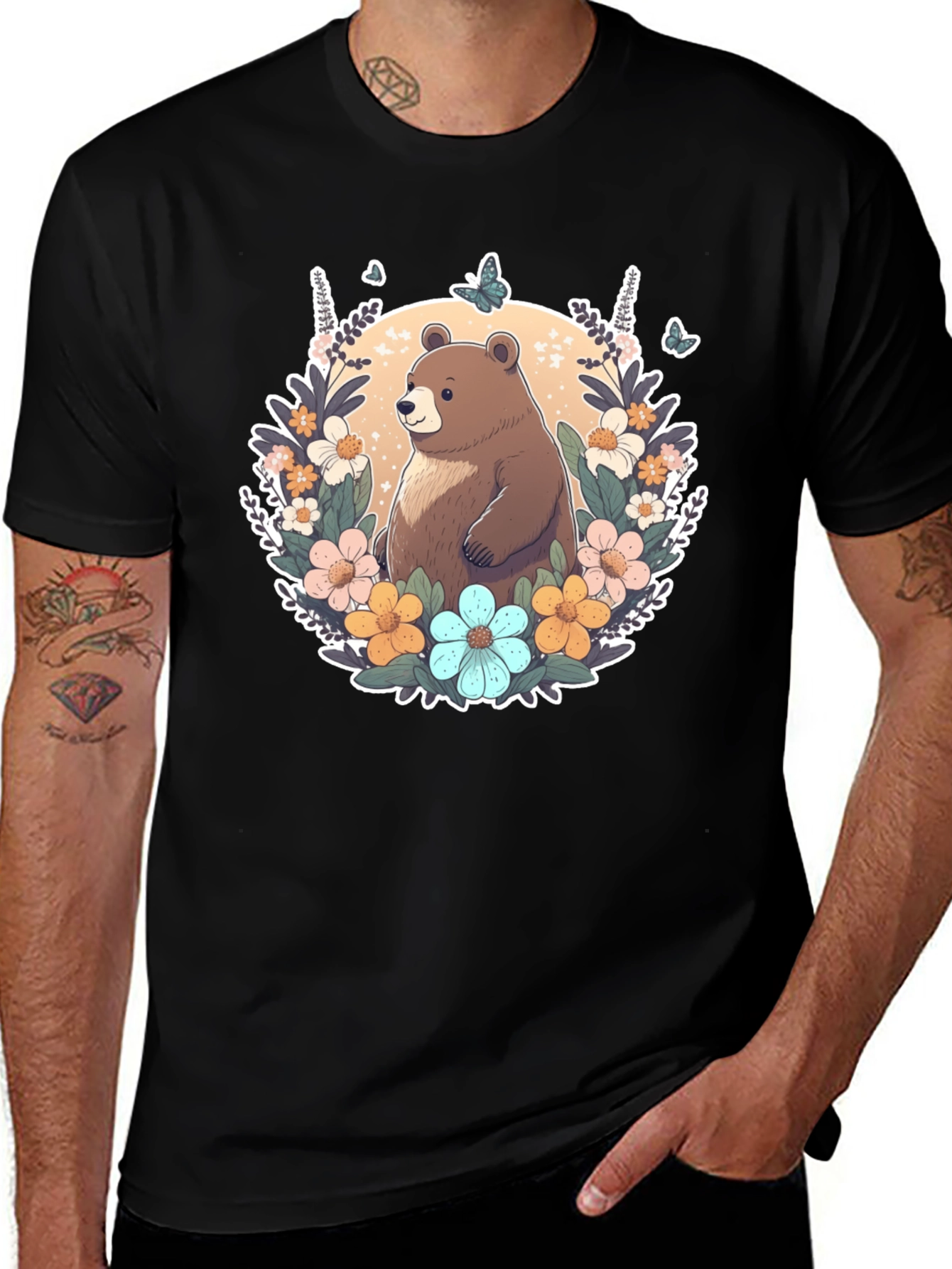 Variant 27 of Bear & Floral Graphic Tee - Cute & Stylish